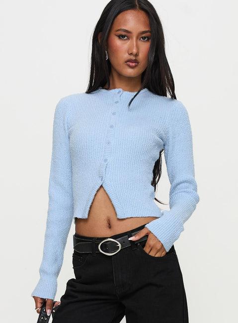Suzu Long Sleeve Knit Top Blue Product Image