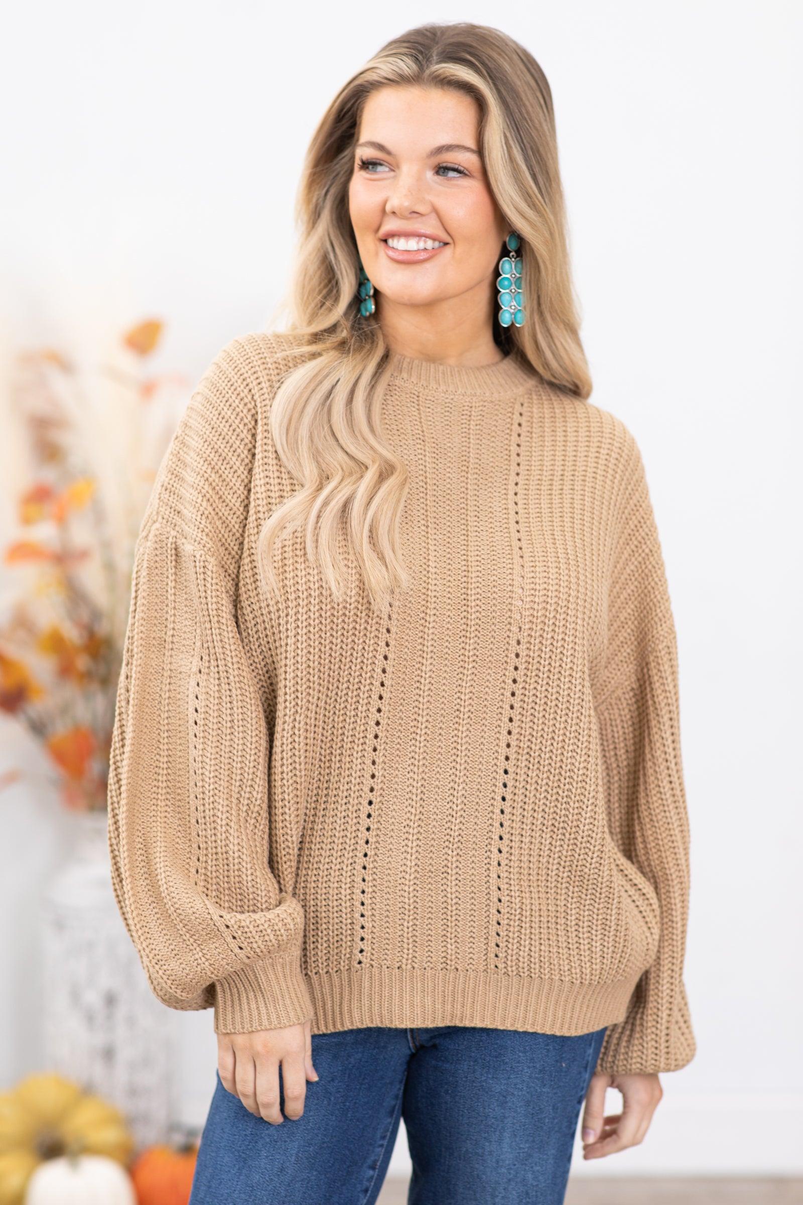 Tan Ribbed Sweater With Fishnet Detail Product Image
