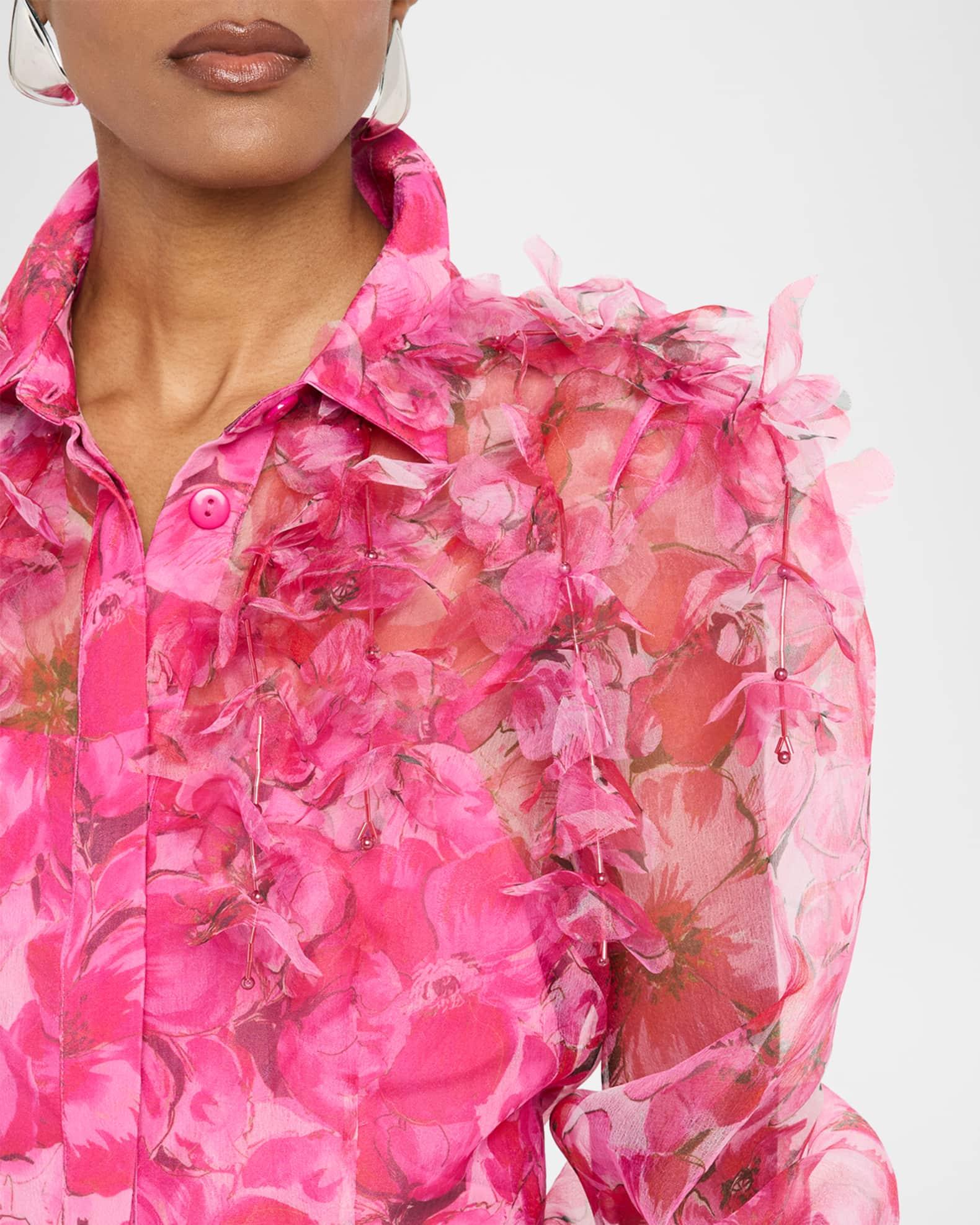 Floral-Print Organza Midi Shirtdress Product Image