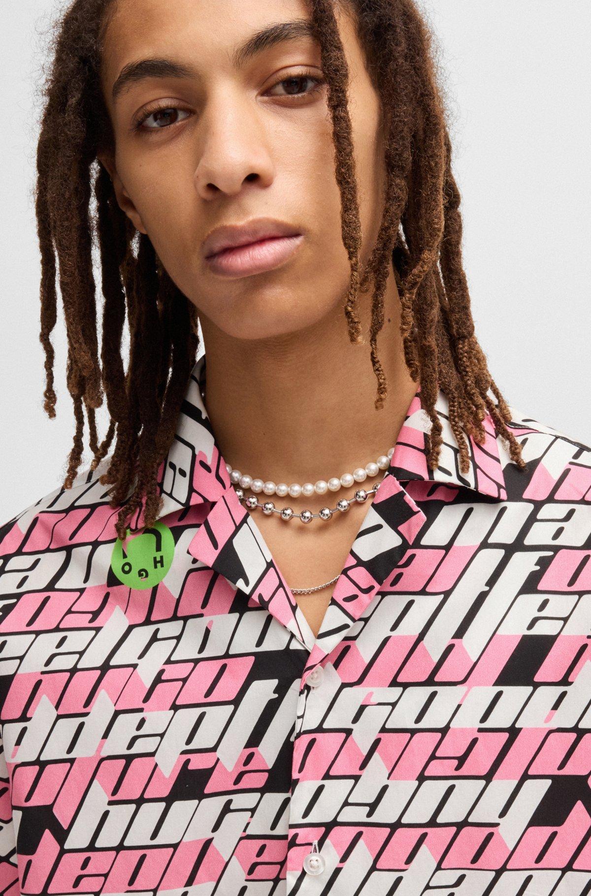 HUGO - Relaxed-fit shirt in printed cotton poplin - Black Product Image