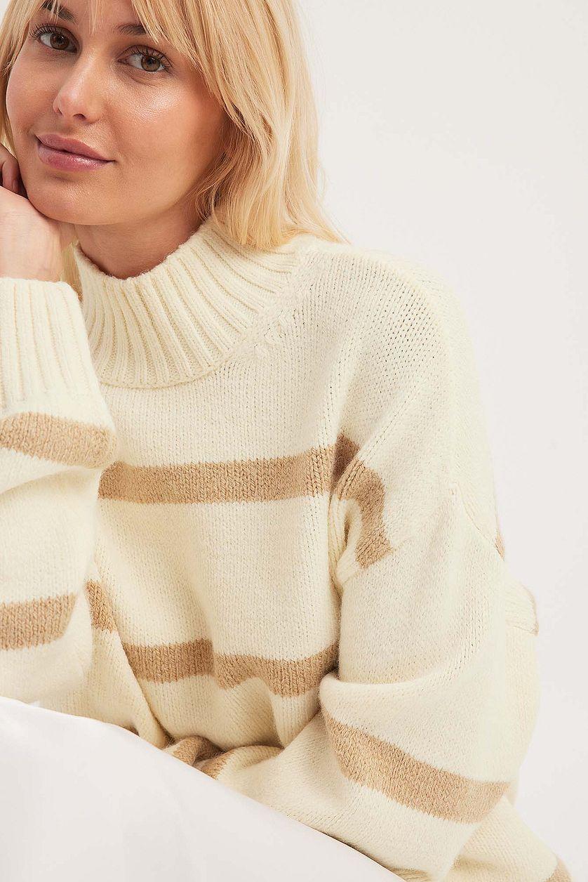 Turtle Neck Knitted Striped Sweater Product Image