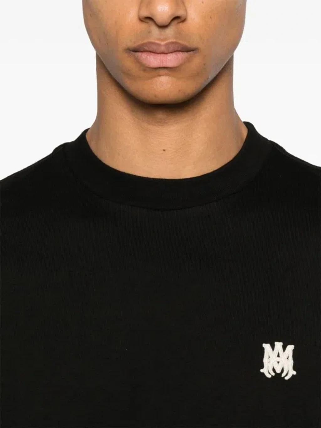AMIRI Black Crewneck T-shirt With Logo Embroidery On The Front In Cotton Man Product Image