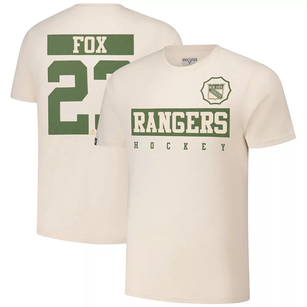 Men's Levelwear Adam Fox Khaki New York Rangers 2024 NHL Military Appreciation Richmond Delta Player Name & Number T-Shirt,  Product Image