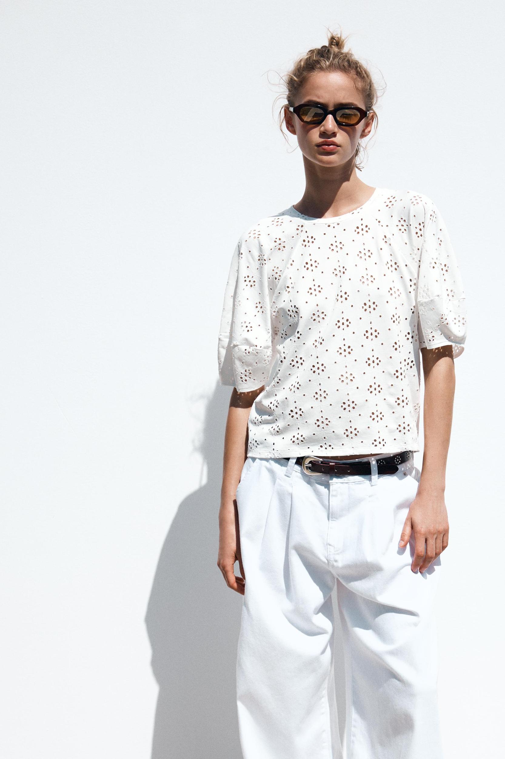 PERFORATED EMBROIDERY T-SHIRT Product Image