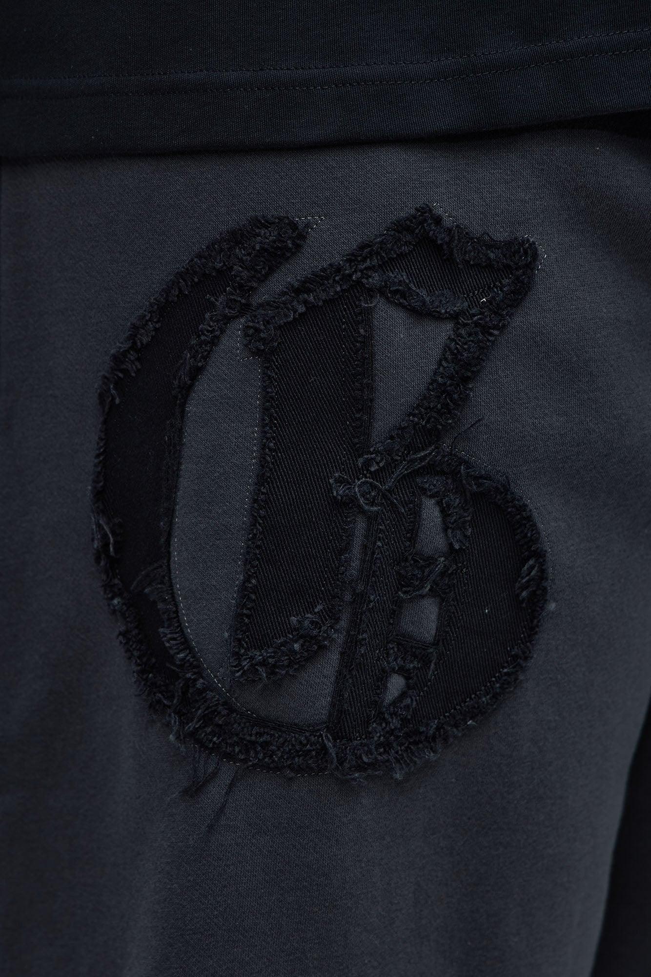 Tyson Relaxed Frayed Patch Sweatshorts - Charcoal Male Product Image