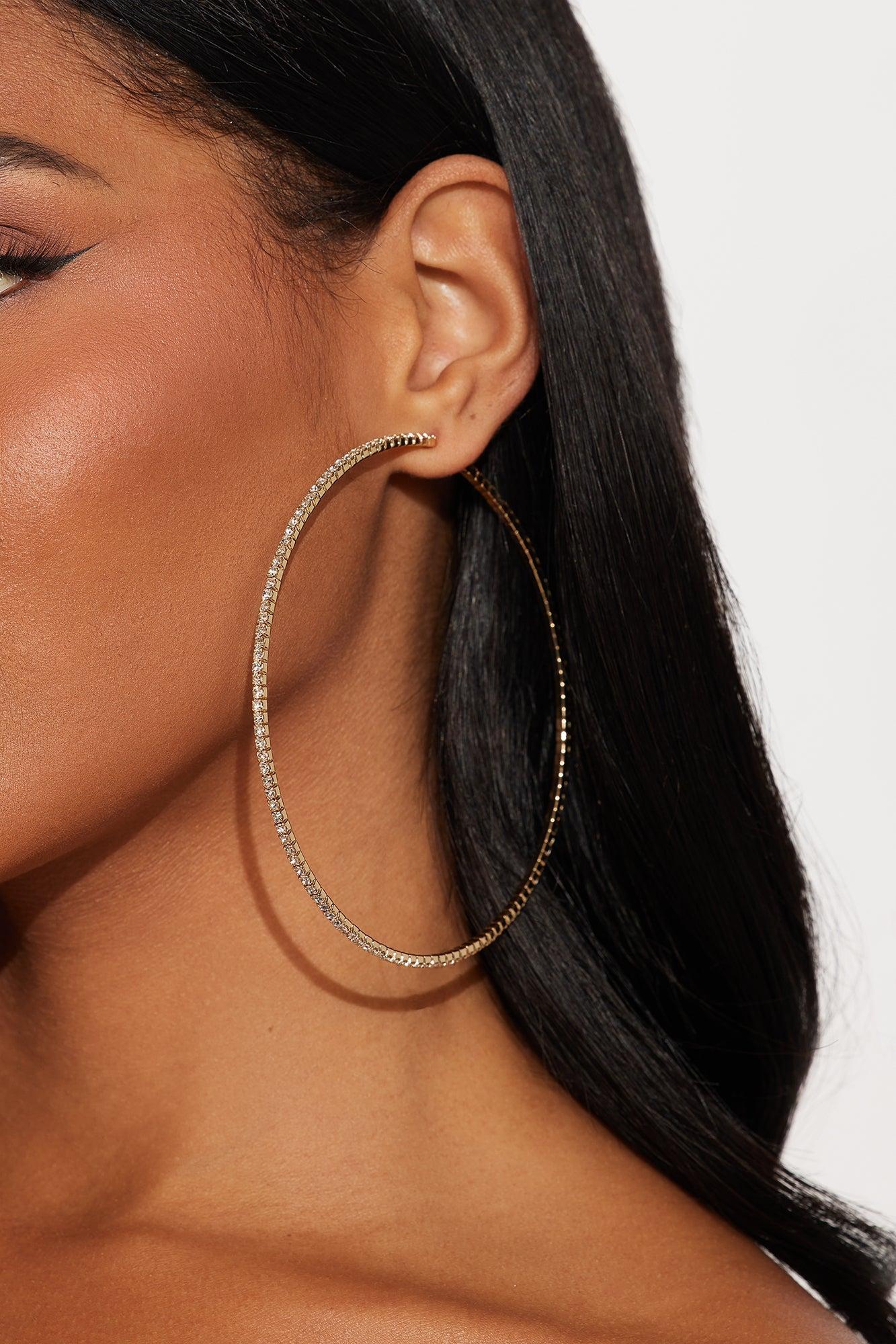 Dayna Rhinestone Hoop Earrings - Gold Female Product Image