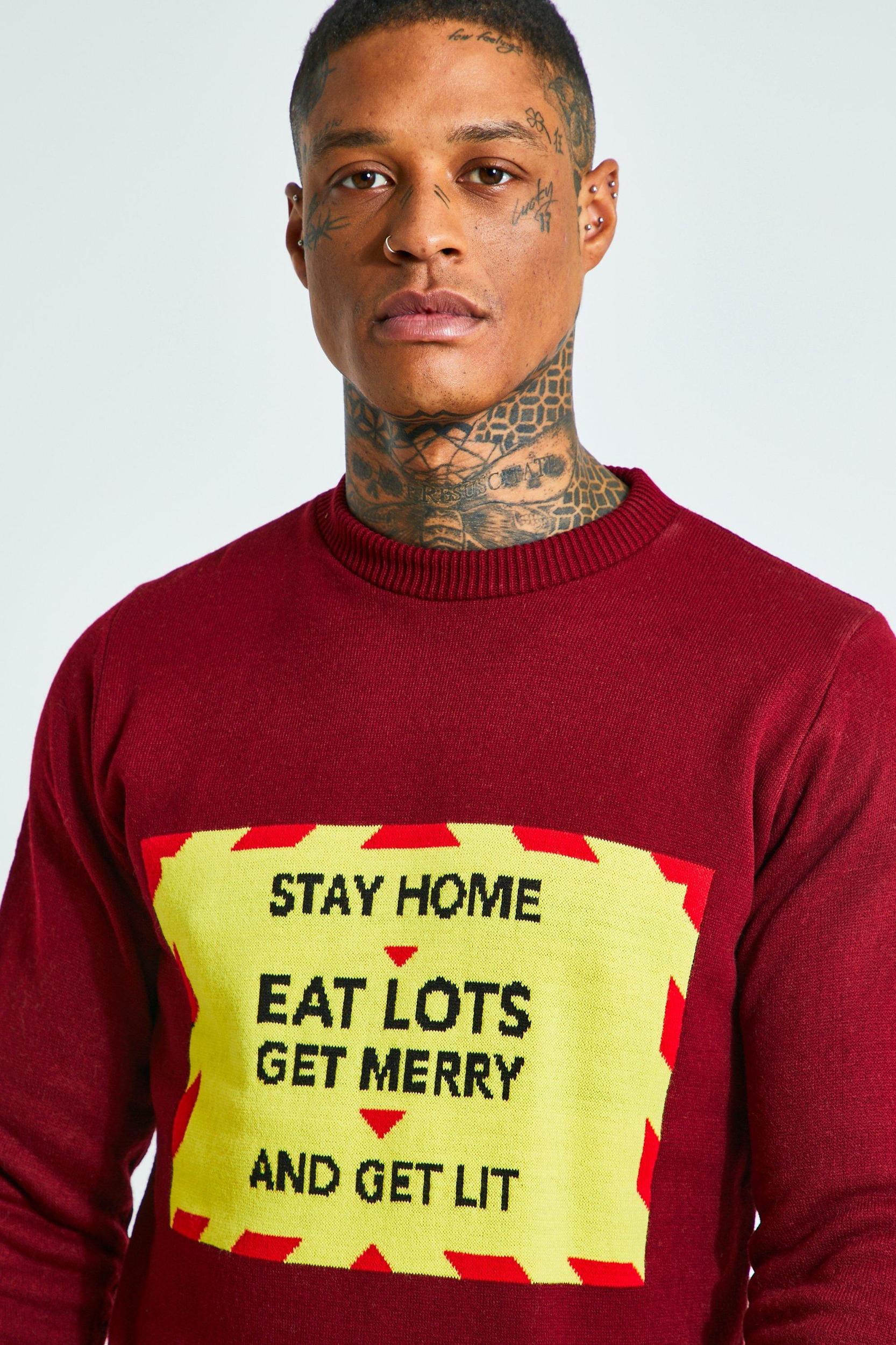 Slogan Christmas Sweater | boohooMAN USA Product Image