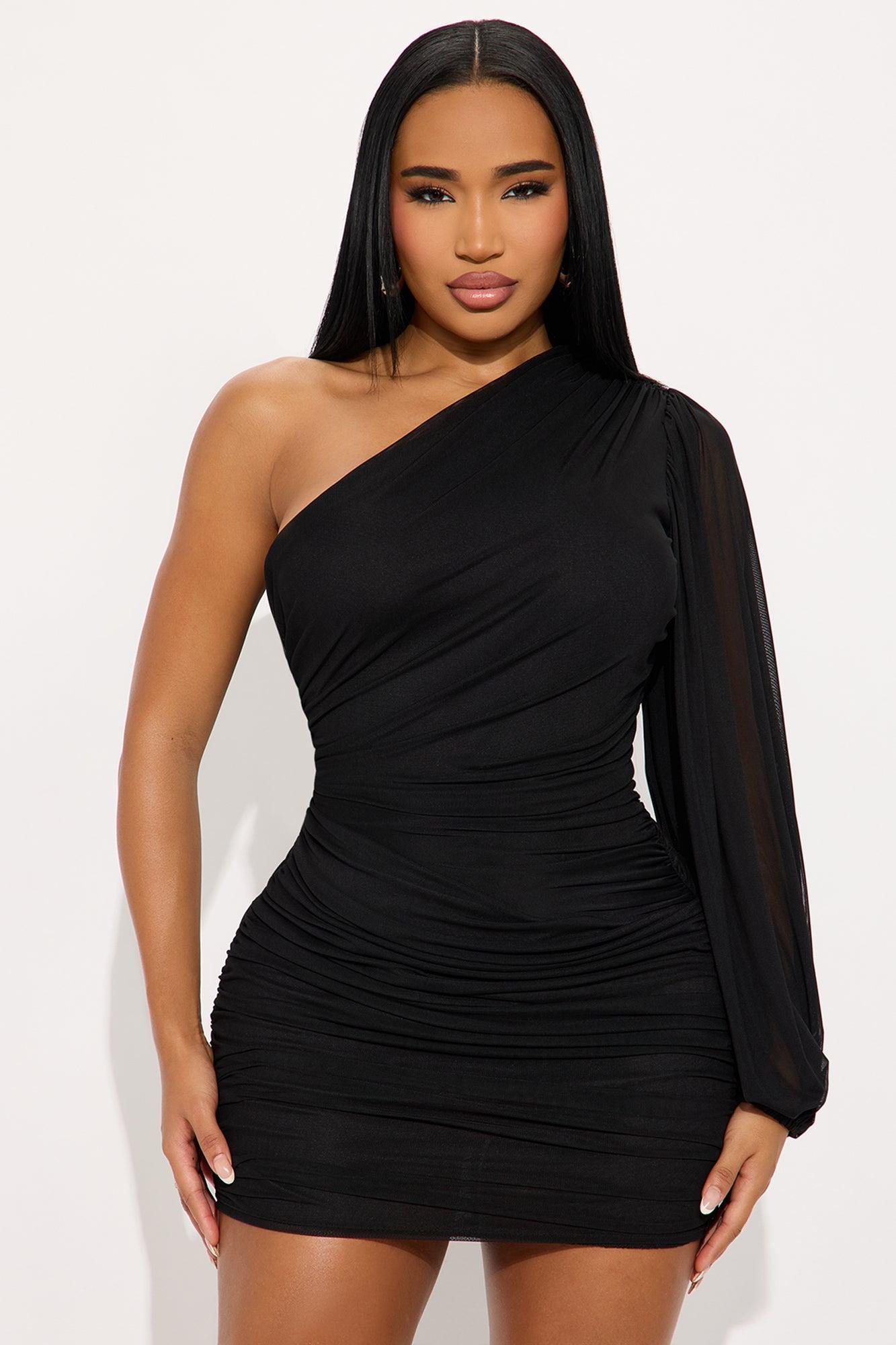 Ashley One Shoulder Mesh Mini Dress - Black Female Product Image