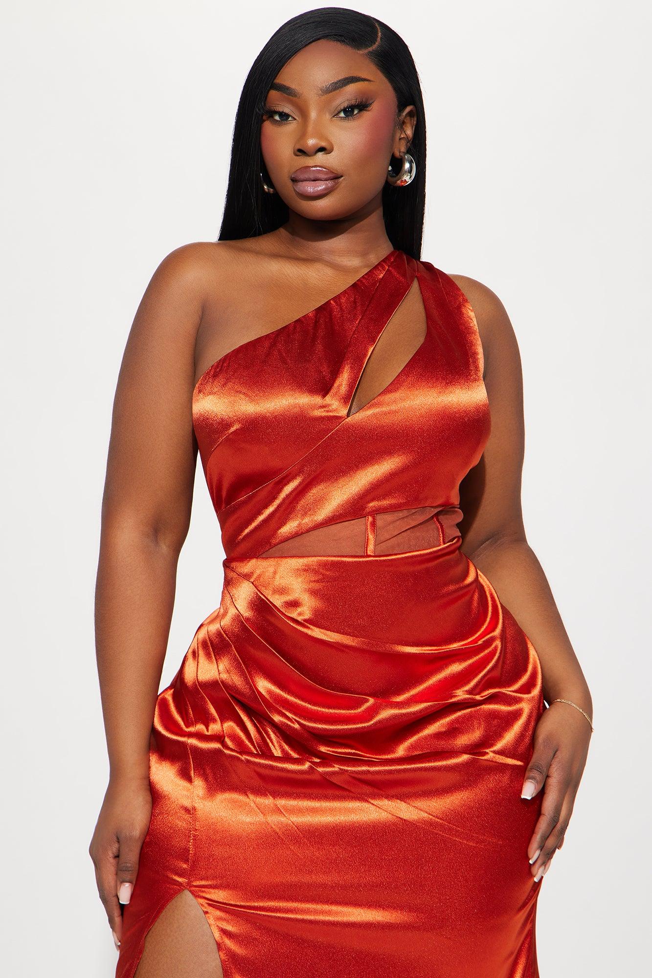 Upscale Evening Satin Gown - Cognac Product Image