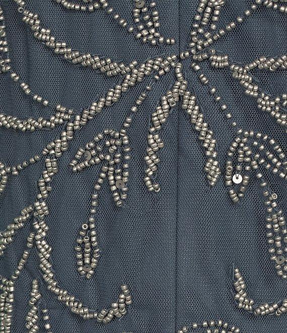 Pisarro Nights V-Neck Short Sleeve Godet Skirt Beaded Column Gown Product Image