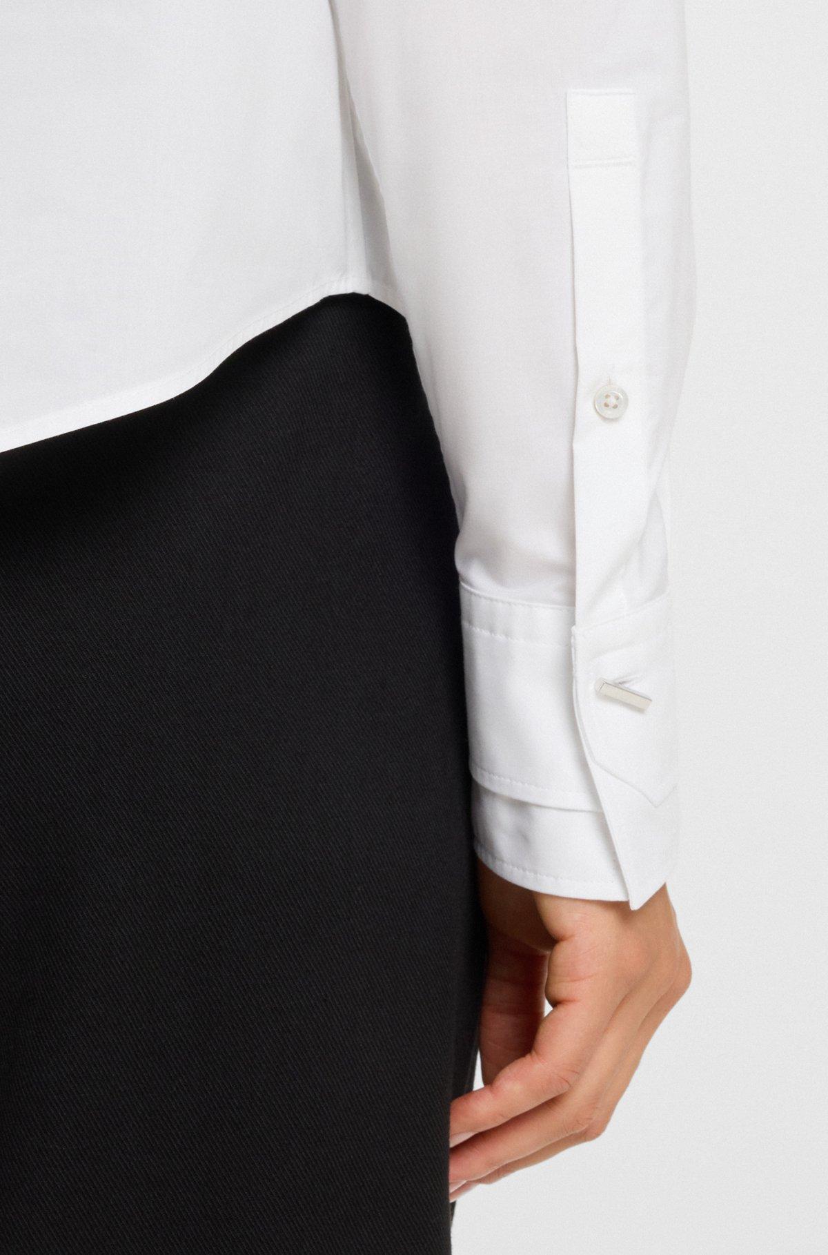 BOSS - Regular-fit blouse in cotton poplin with concealed placket - White Product Image