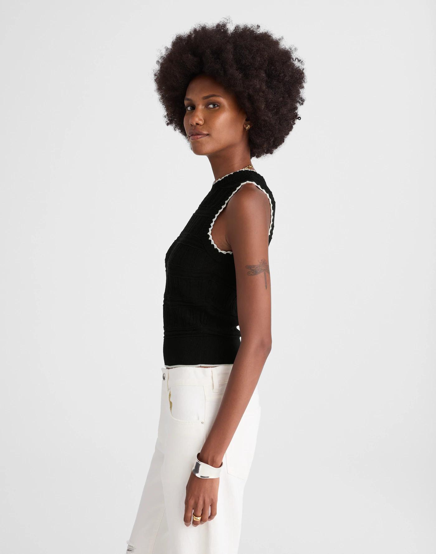 Mixed-Stitch Sleeveless Sweater Product Image