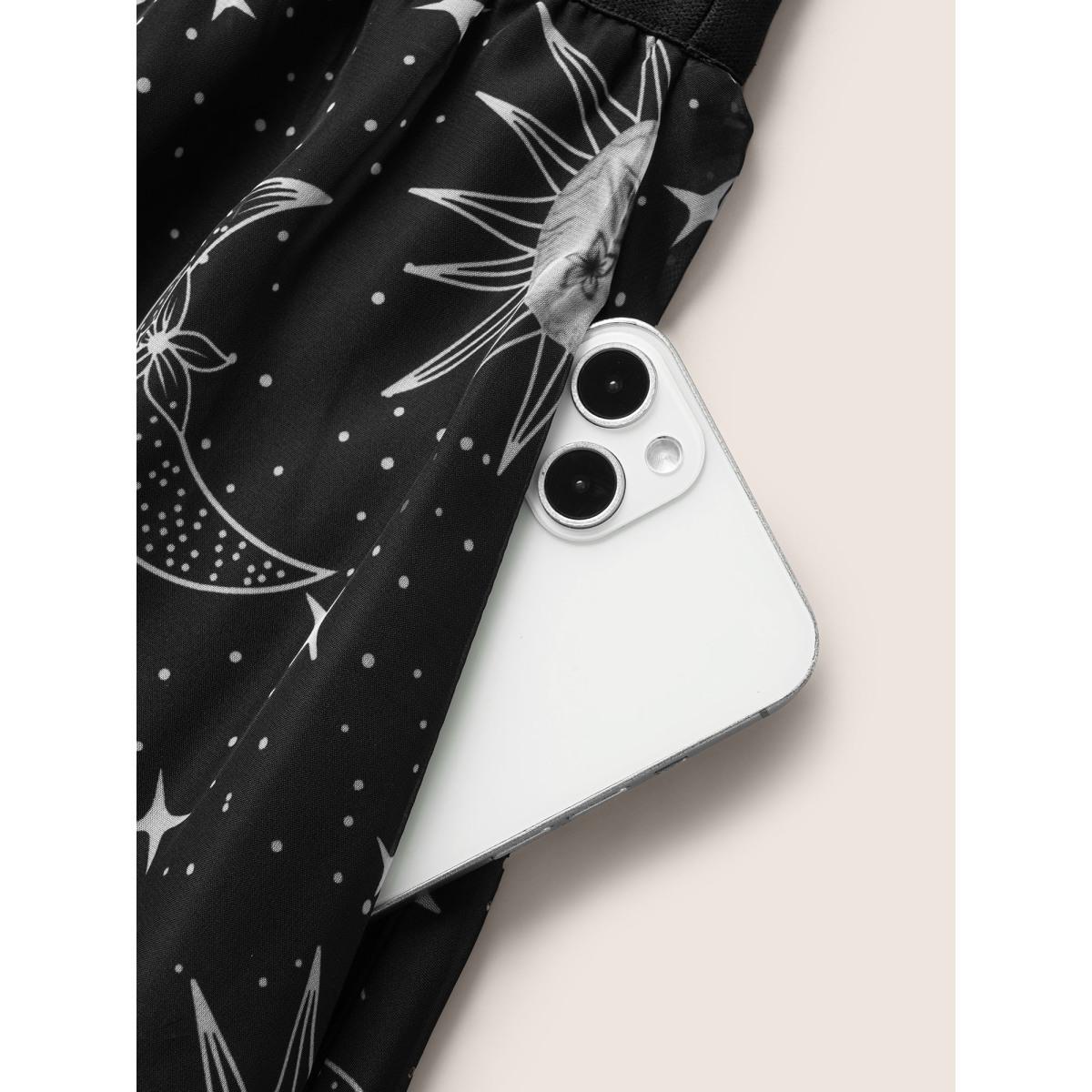 Plus Size Moon & Star Print Mesh Pocket Skirt Women Black Resort See through Loose No stretch Side seam pocket Vacation Skirts BloomChic 14-16/1X Product Image