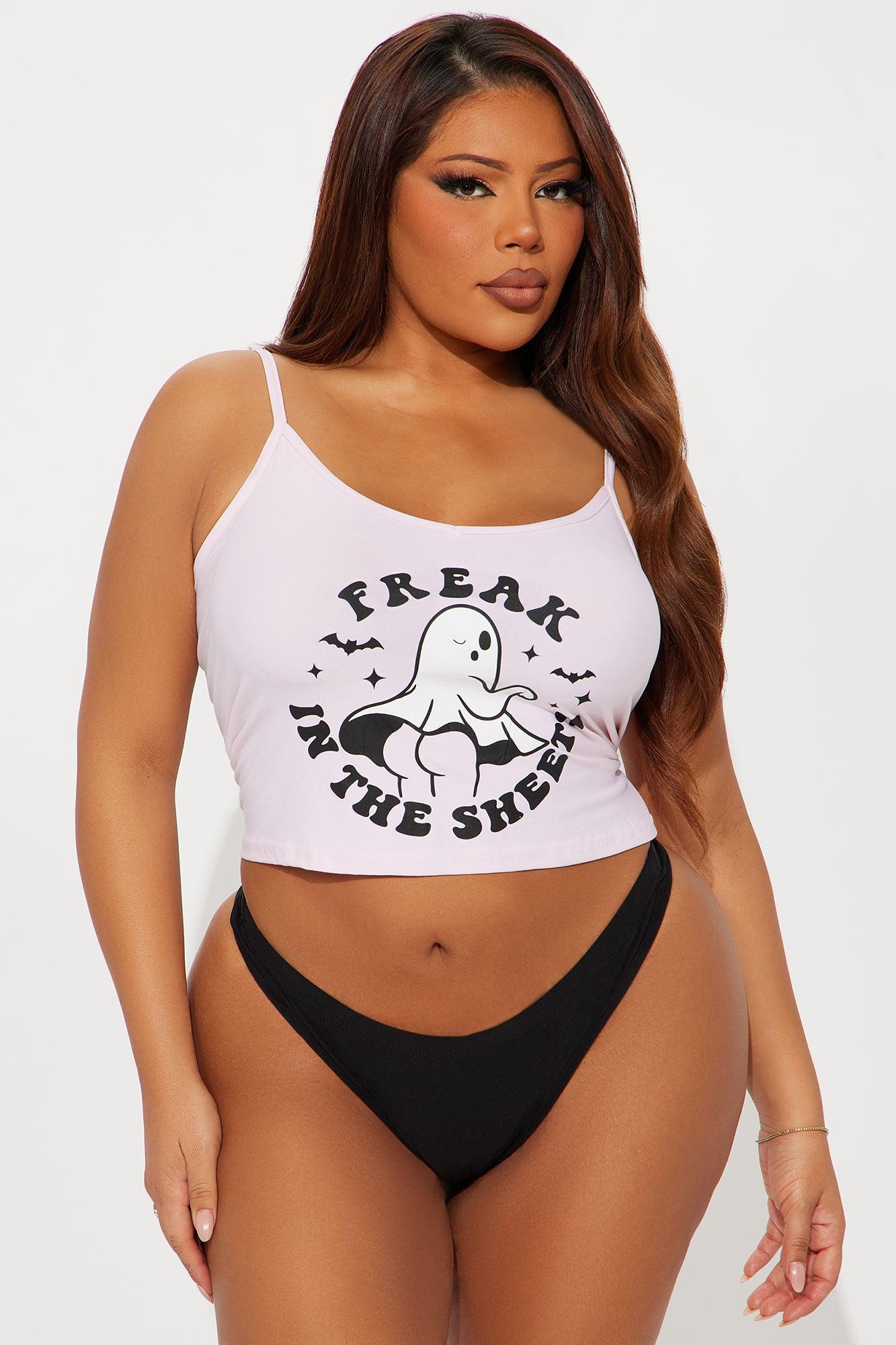 Freak In The Sheets Halloween 2 Piece Cami And Thong Set - Pink/combo Female Product Image