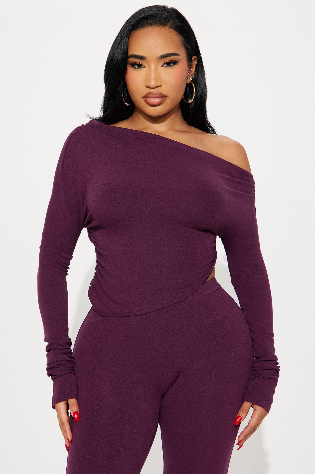 Avery Off Shoulder Pant Set - Plum Female Product Image