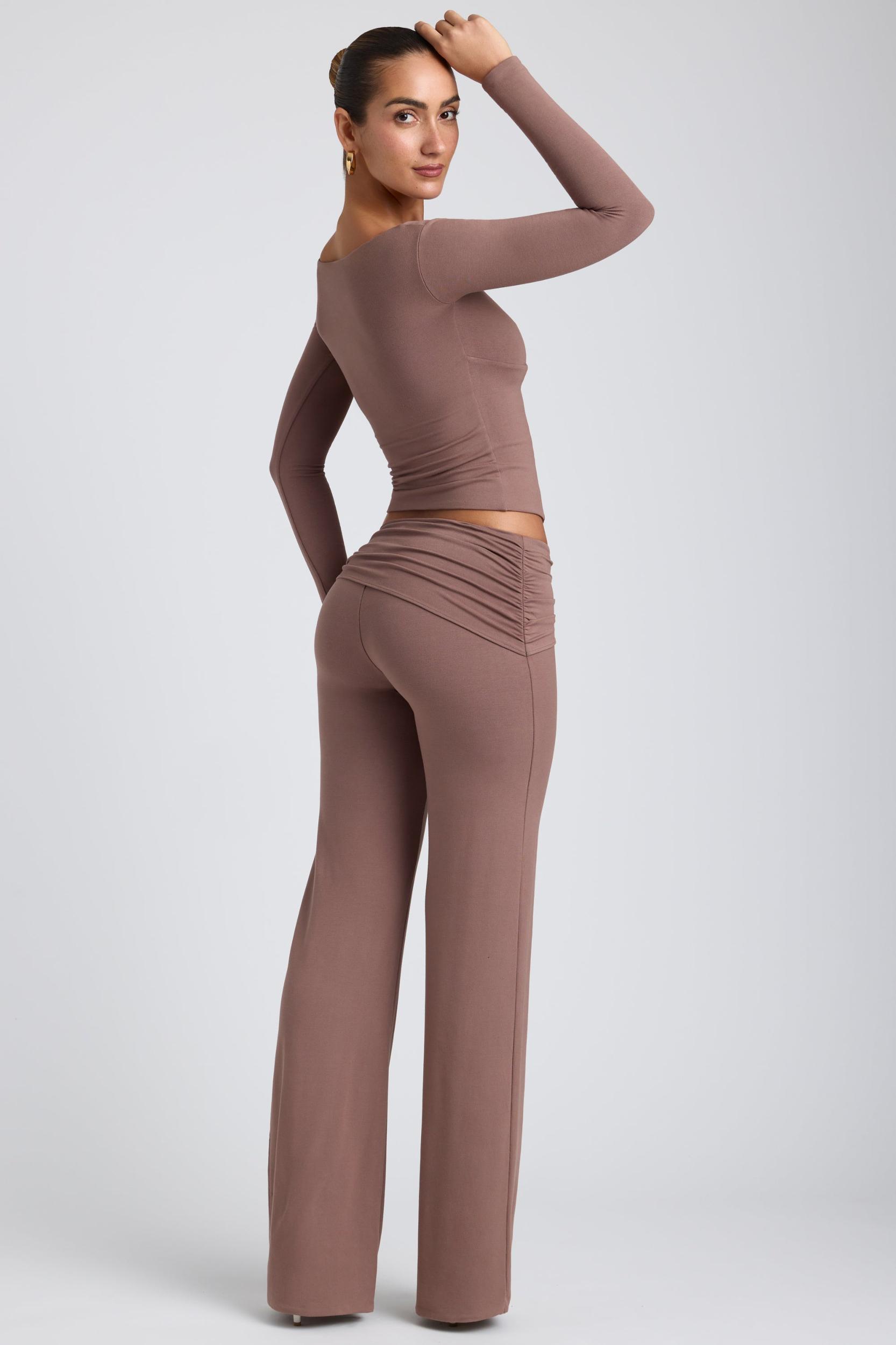 Modal Mid-Rise Straight-Leg Trousers in Taupe Product Image
