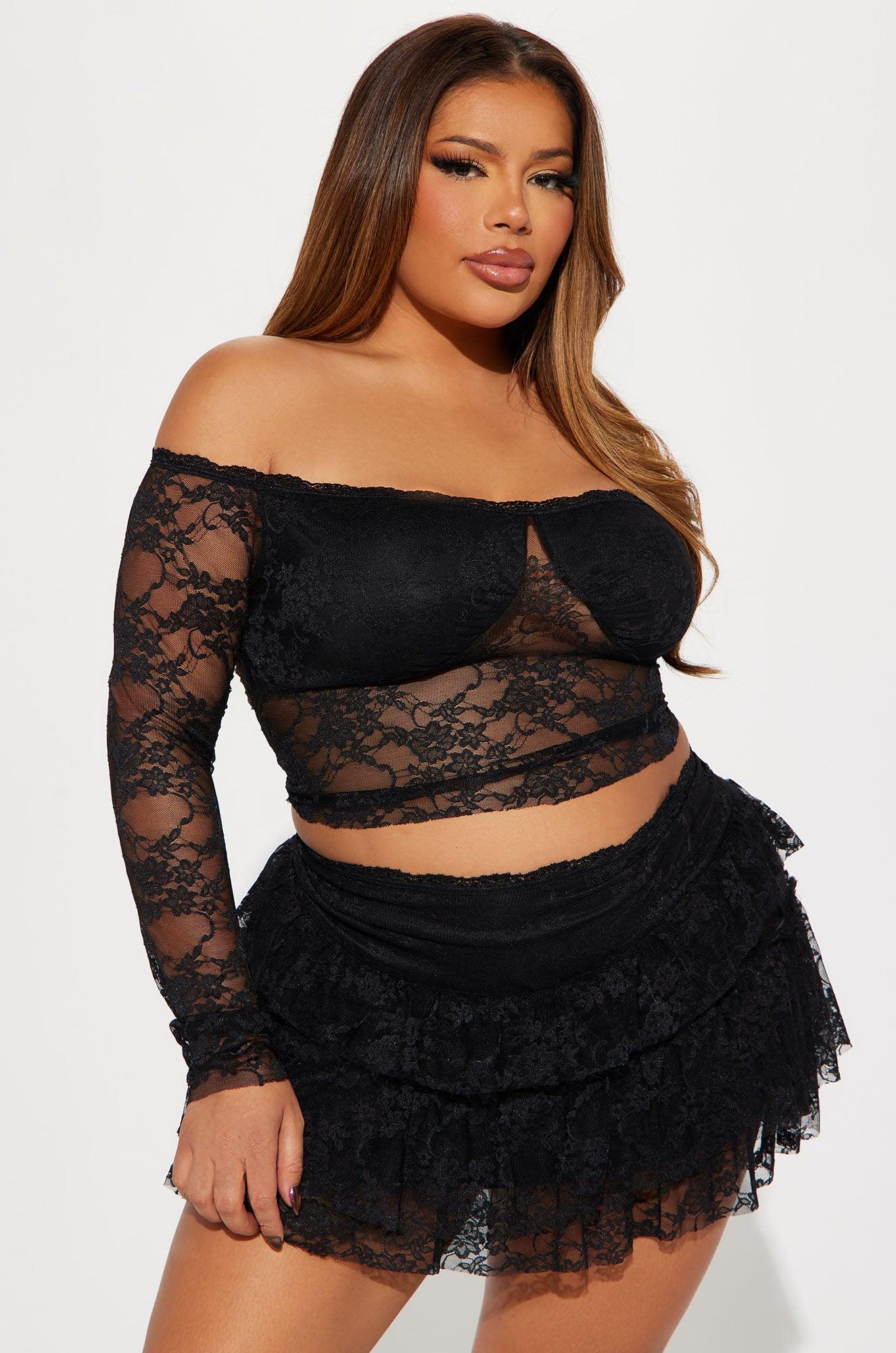 Adryana Ruffled Lace Skirt Set - Black Product Image