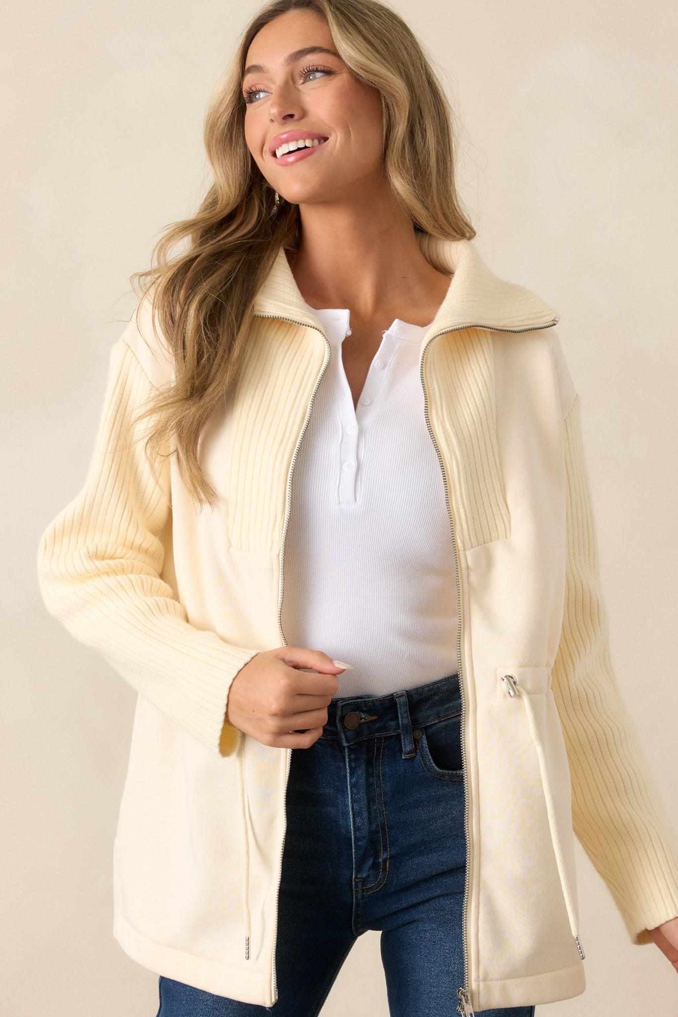 Alabaster Dreams Ecru Drawstring Jacket Product Image