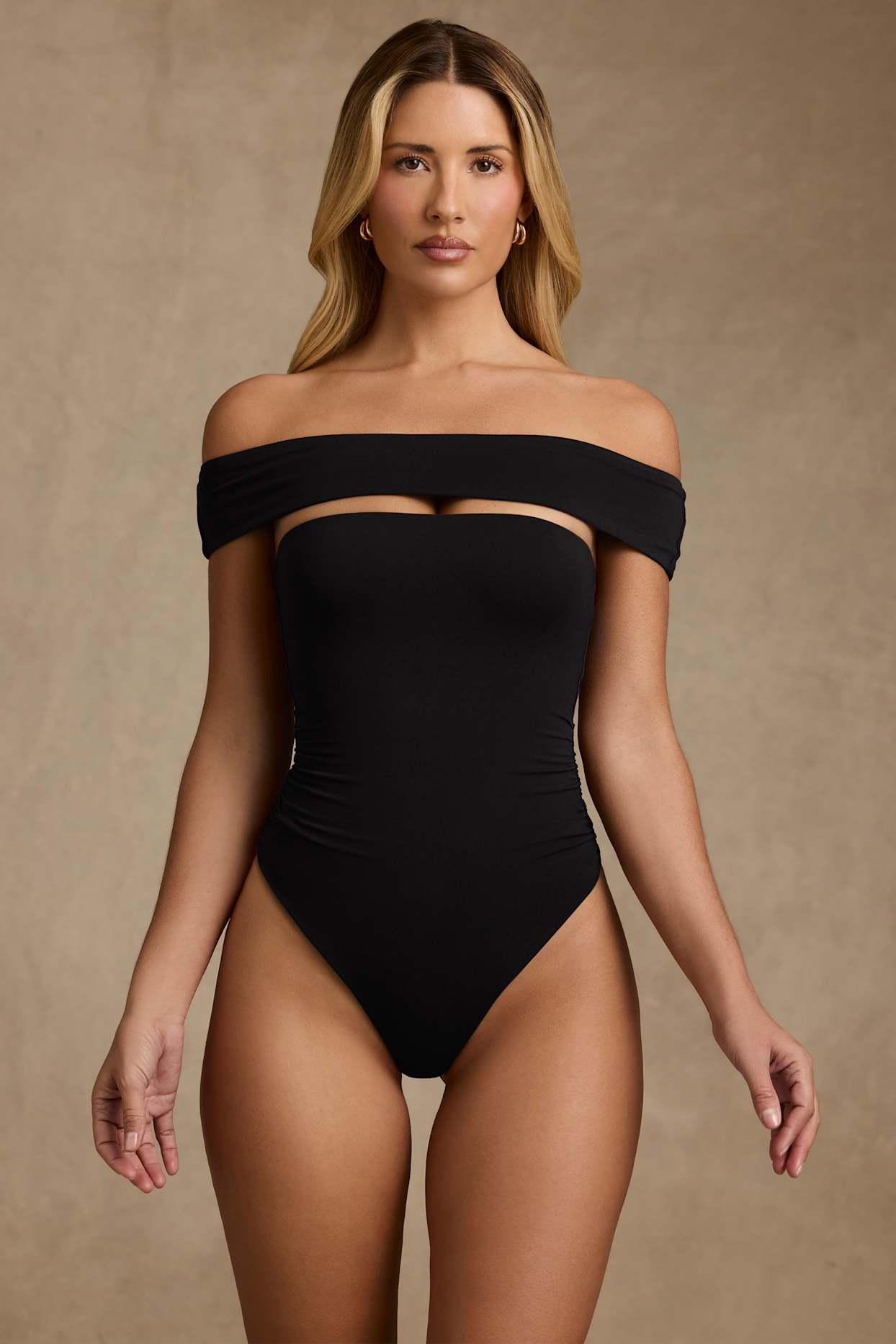 Modal Cut-Out Off-Shoulder Bodysuit in Black Female Product Image
