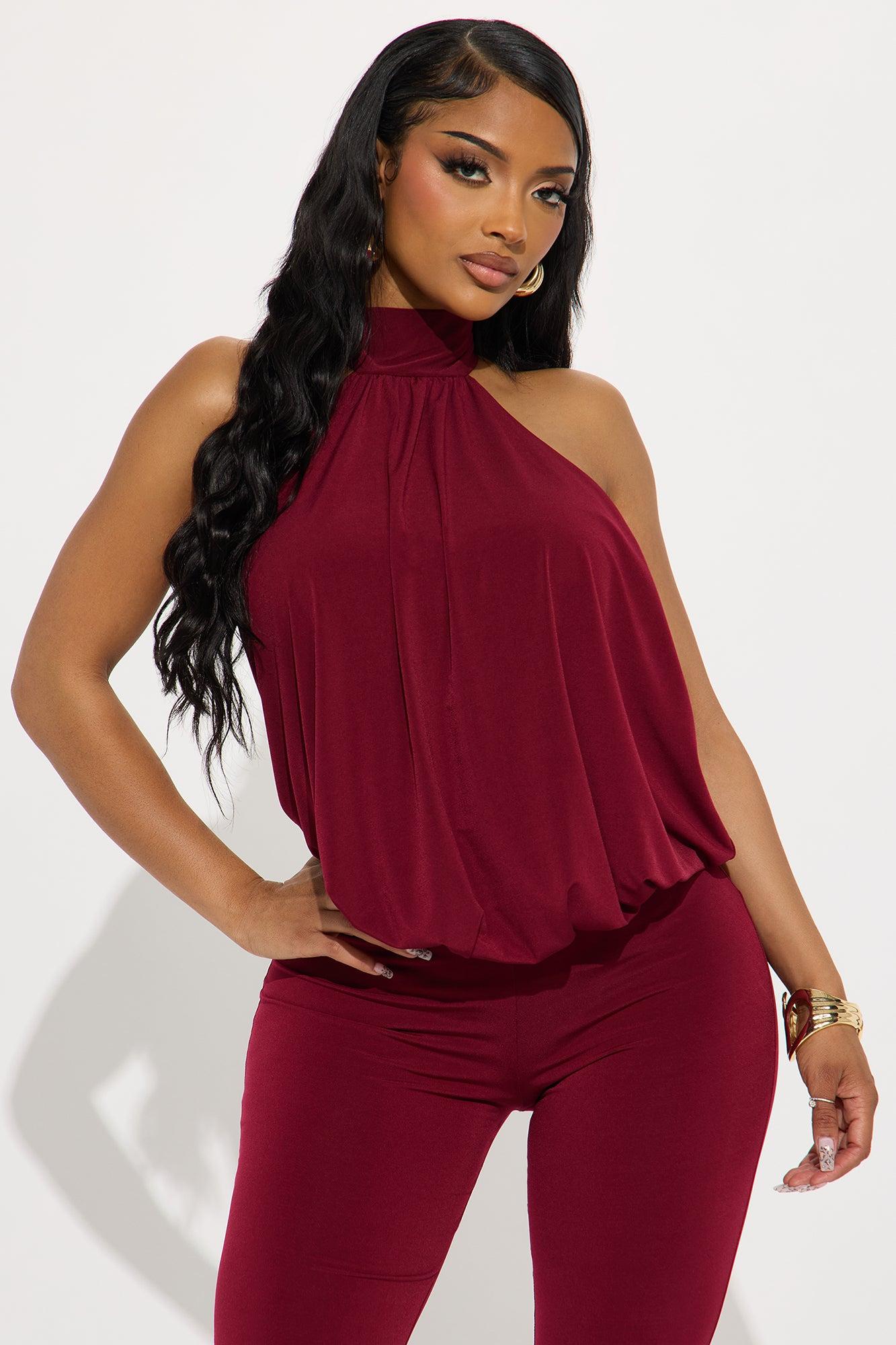 Sweet Escape Halter Jumpsuit - Burgundy Female Product Image