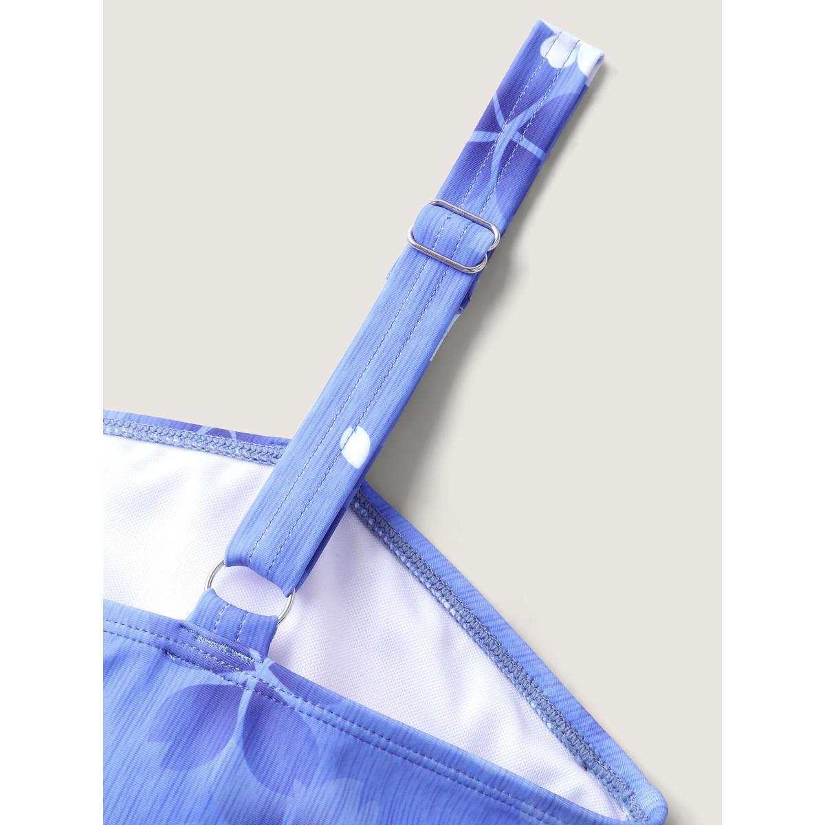 Plus Size Floral Print Twist Front Ombre Swim Dress Women's Swimwear Mediumblue Resort Bodycon Heart neckline High stretch Curve Swim Dresses BloomChic 22-24/3X Product Image