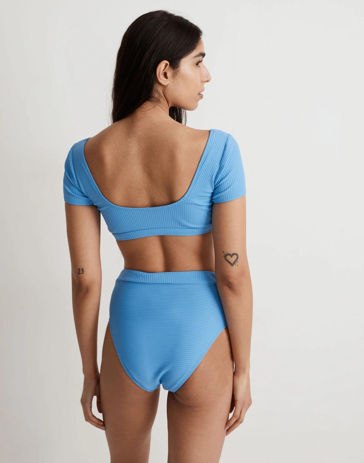 Ribbed Square-Neck Longline Bikini Top Product Image