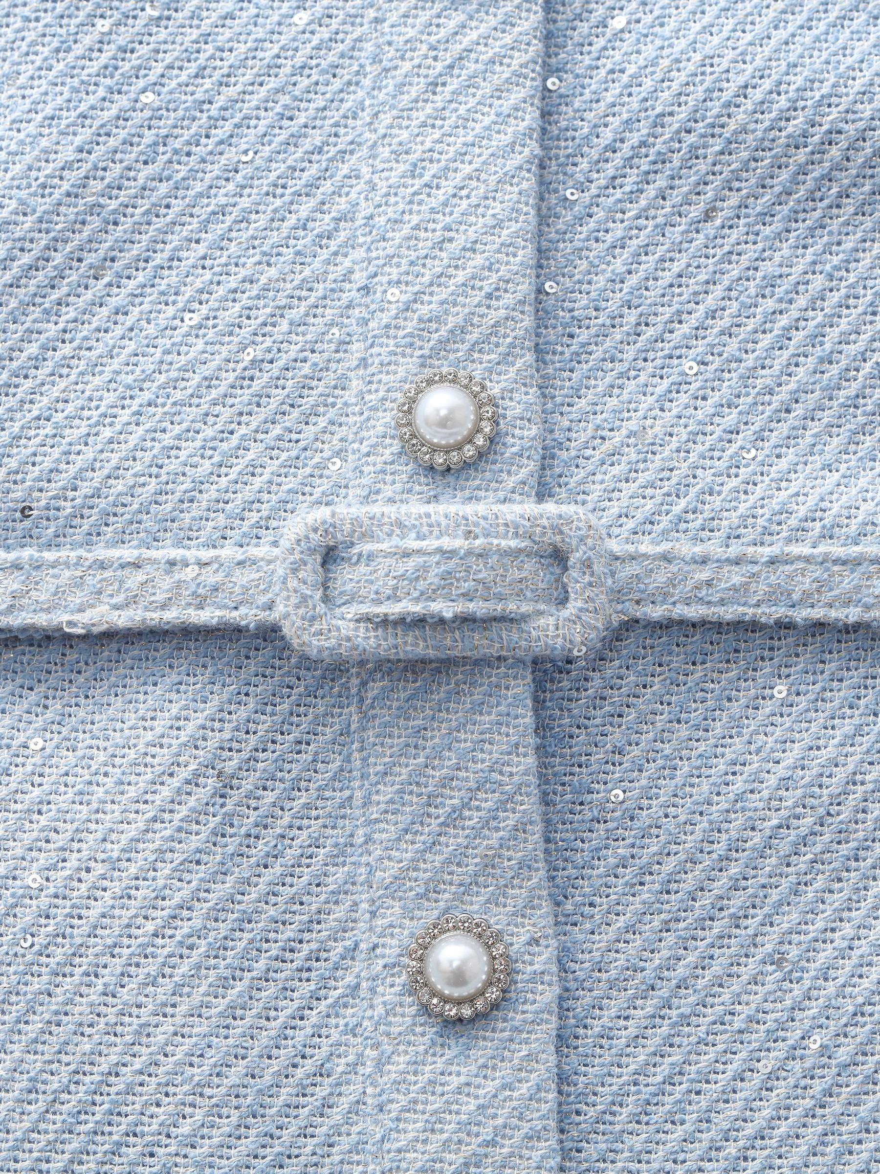 Acetate Blend Tweed Sequins Women Midi Dress With Belt Product Image