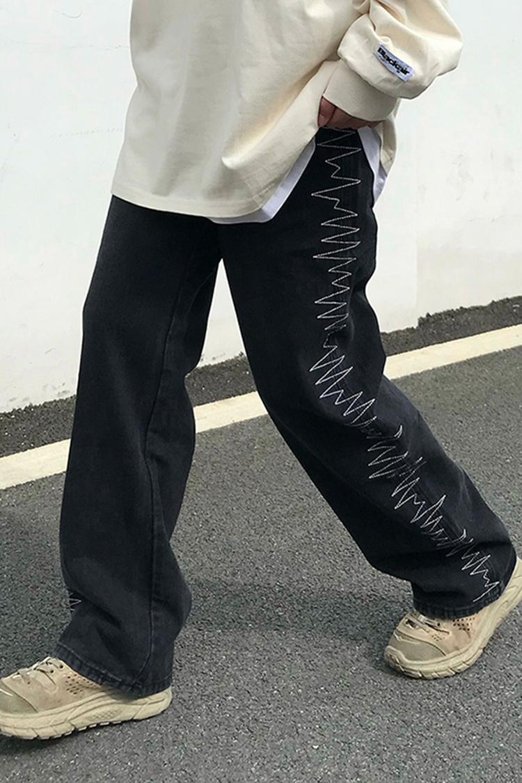 Sopula Casual Loose Contrast Stitch Jeans Product Image