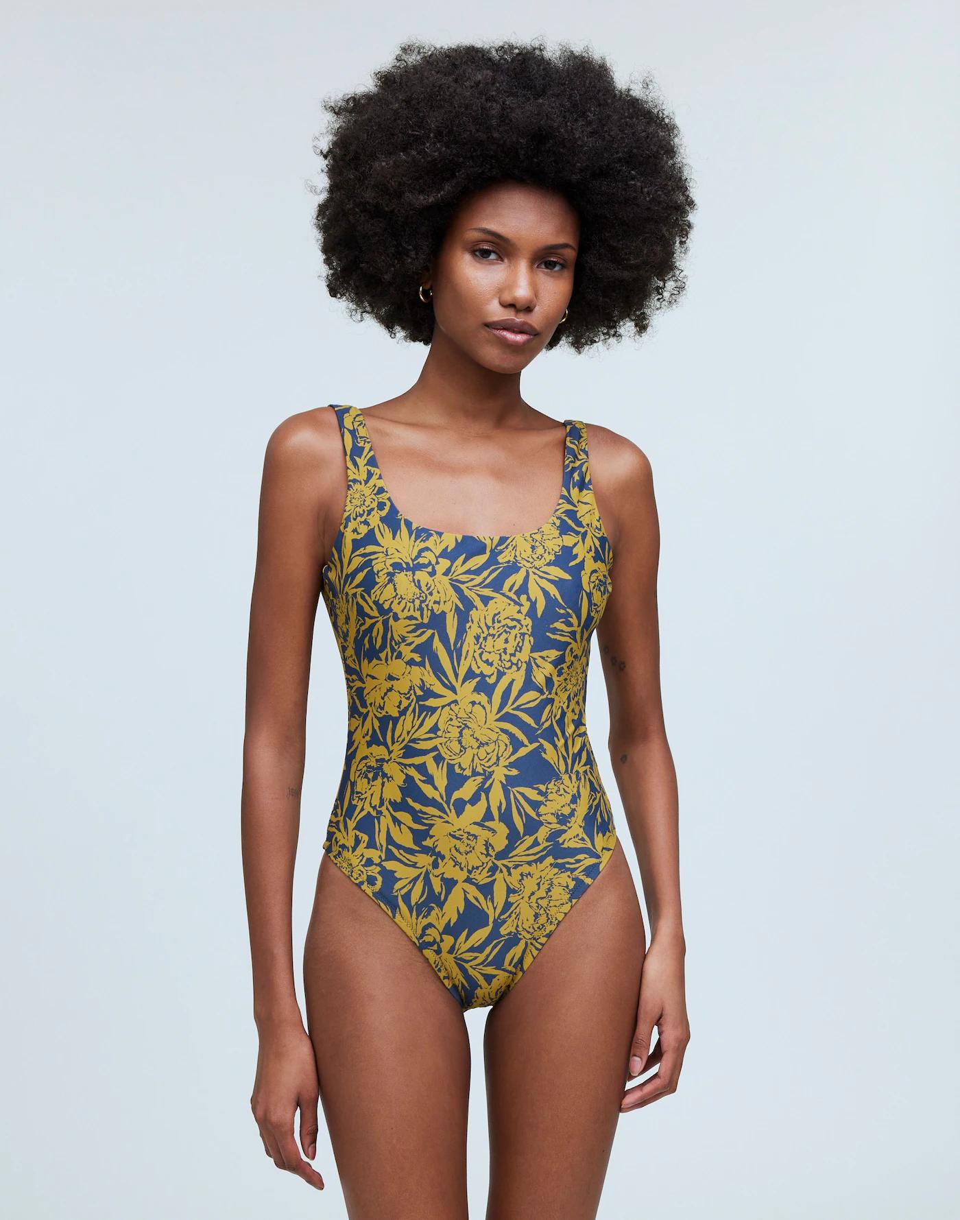 Scoop-Neck One-Piece Swimsuit in Floral Product Image