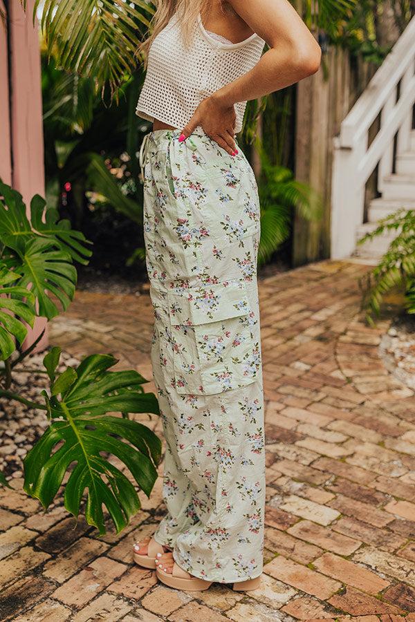 Free Spirit High Waist Floral Cargo Pants in Mint Product Image