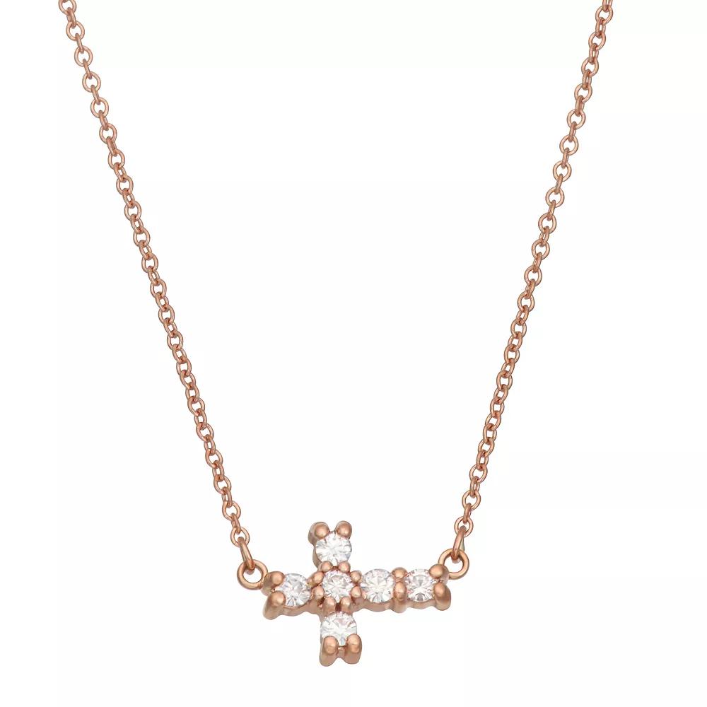 Charles & Colvard 14k Gold 1/5 Carat T.W. Lab-Created Moissanite Sideways Cross Necklace, Women's, Pink Product Image