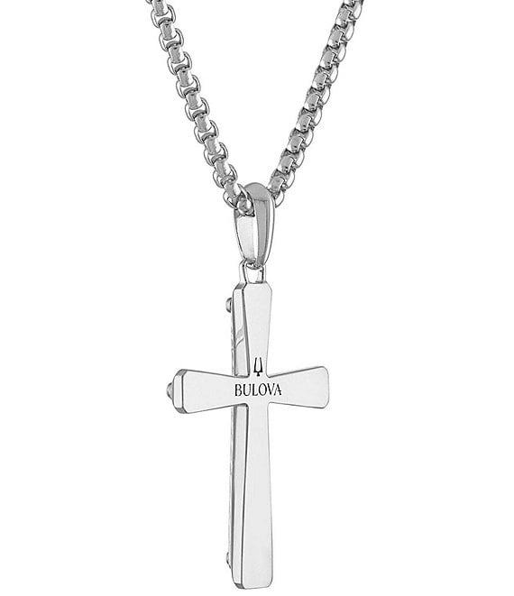 Bulova Men's Sterling Silver Cross Long Pendant Necklace Product Image