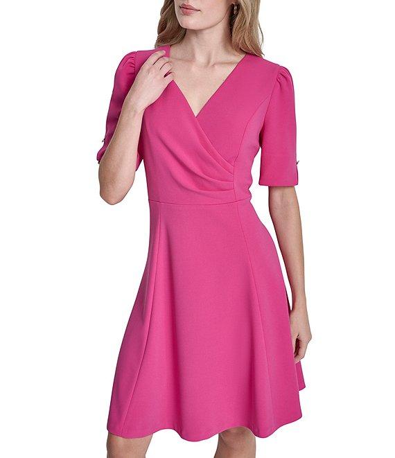 DKNY by Donna Karan Scuba Crepe Surplice Neck Short Sleeve Dress Product Image