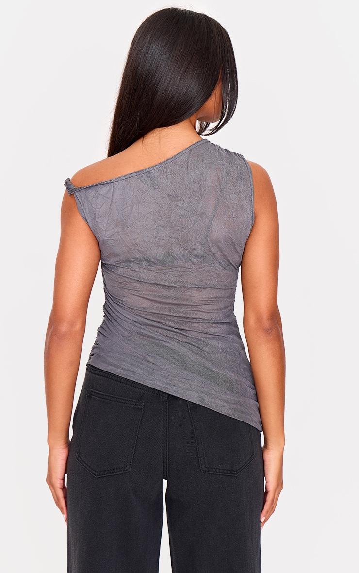 Charcoal Crinkle Mesh Twist Sleeve Detail Long Top Product Image