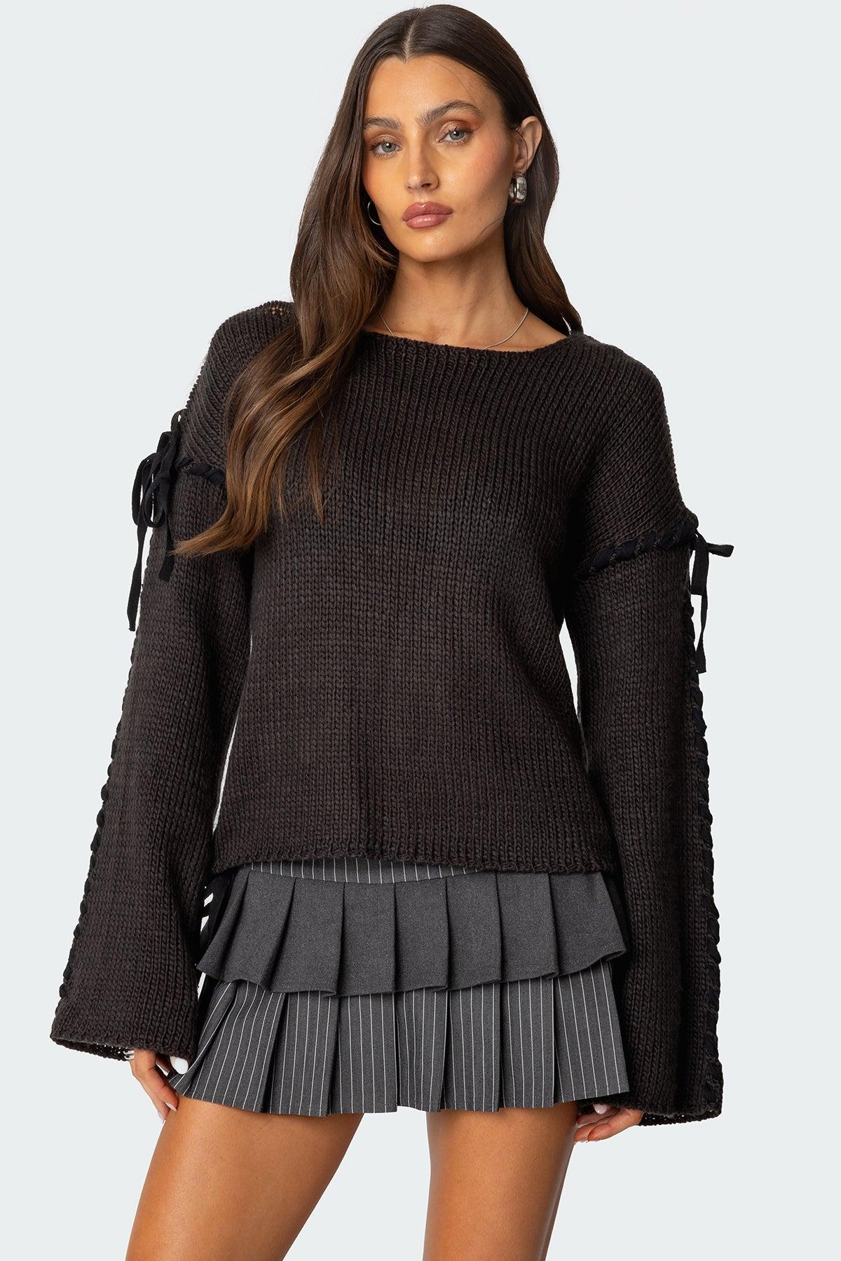 Amelia Lace Up Sleeve Sweater Product Image