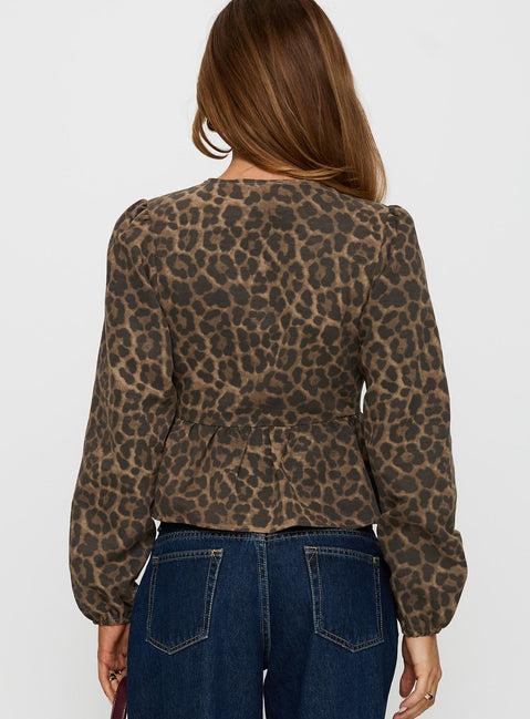 Recognize Tie Detail Long Sleeve Top Leopard Product Image