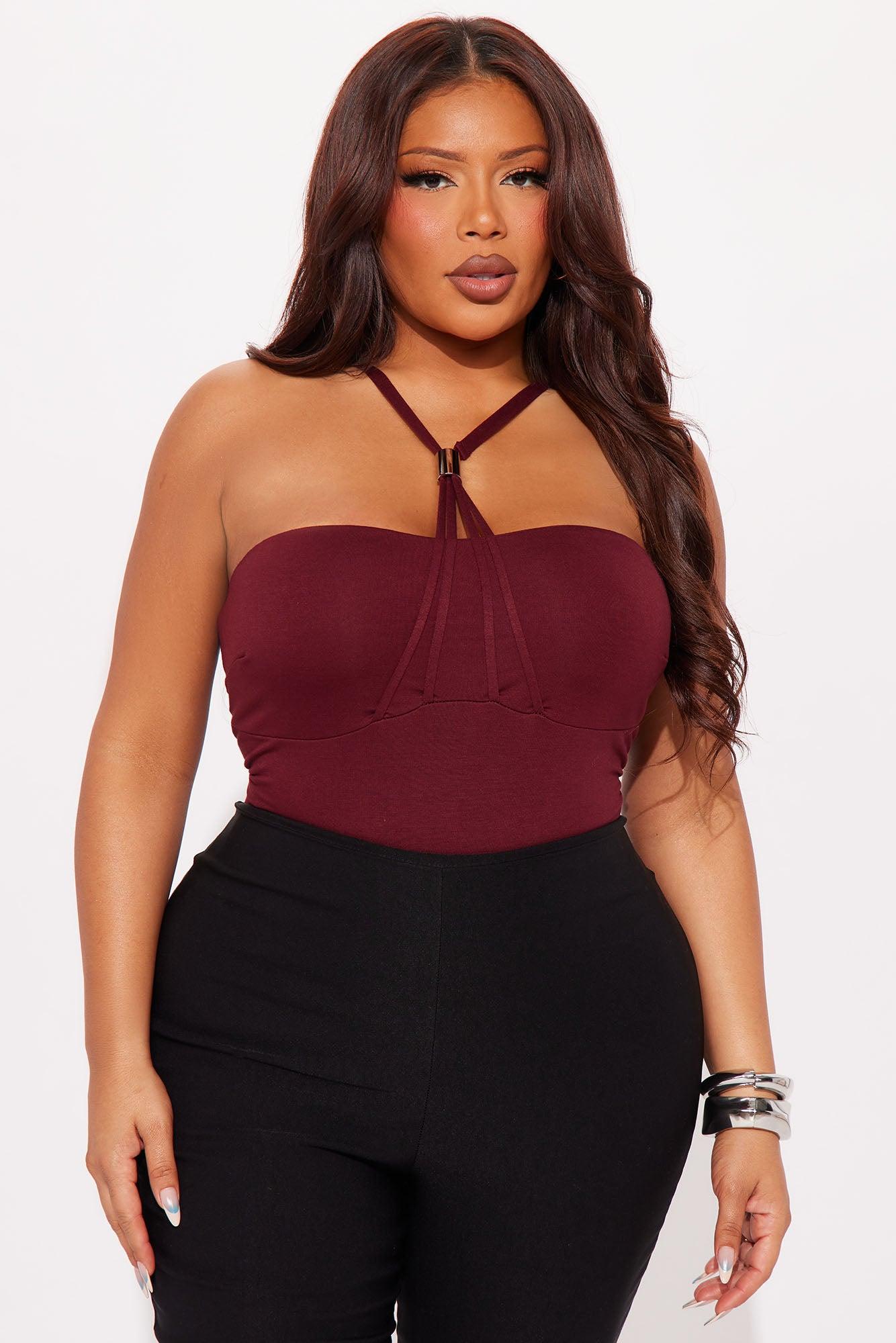 Xia Y-Neck Bodysuit - Burgundy Product Image