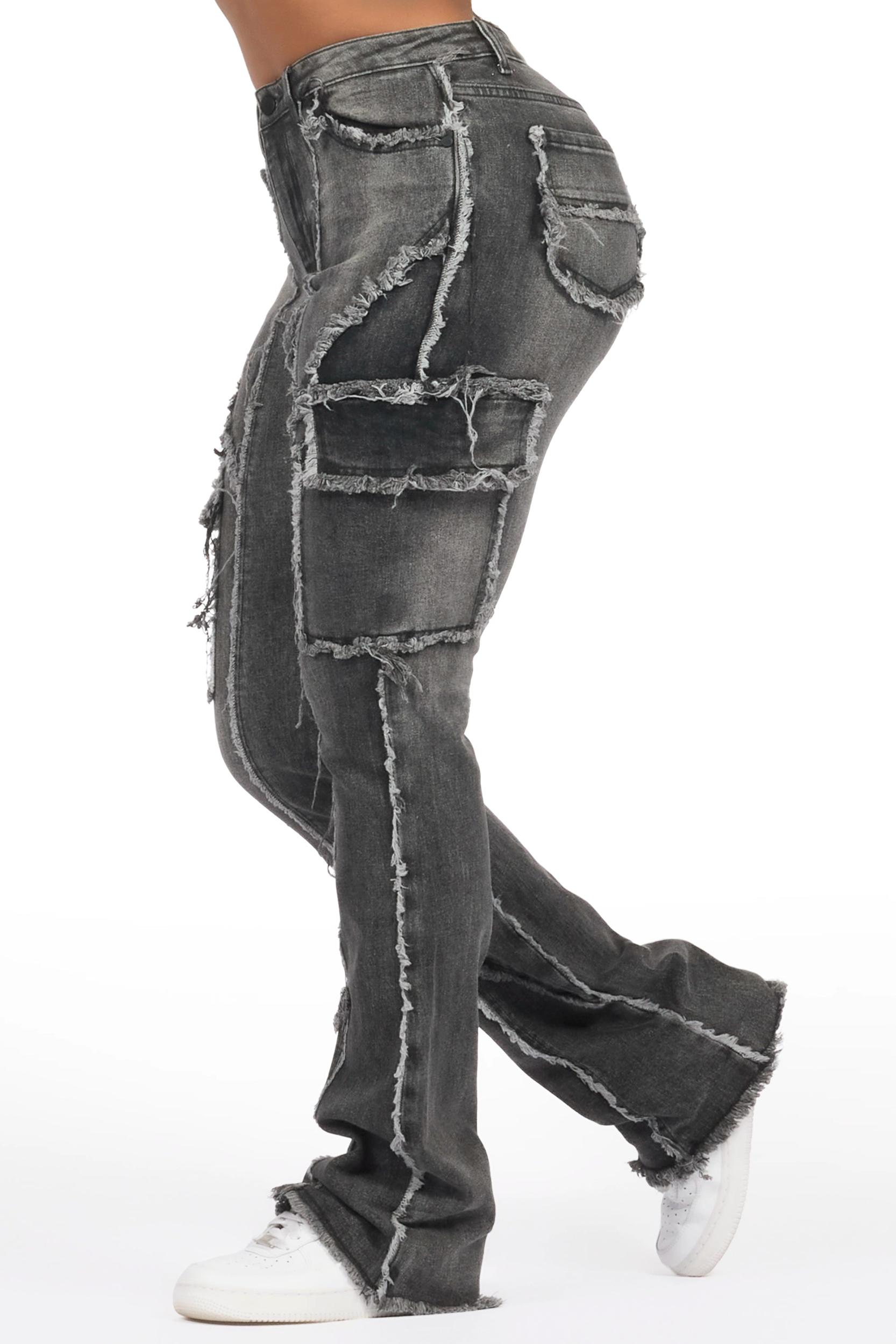 Keshia Dark Grey Wash Stacked Flare Jean Female Product Image