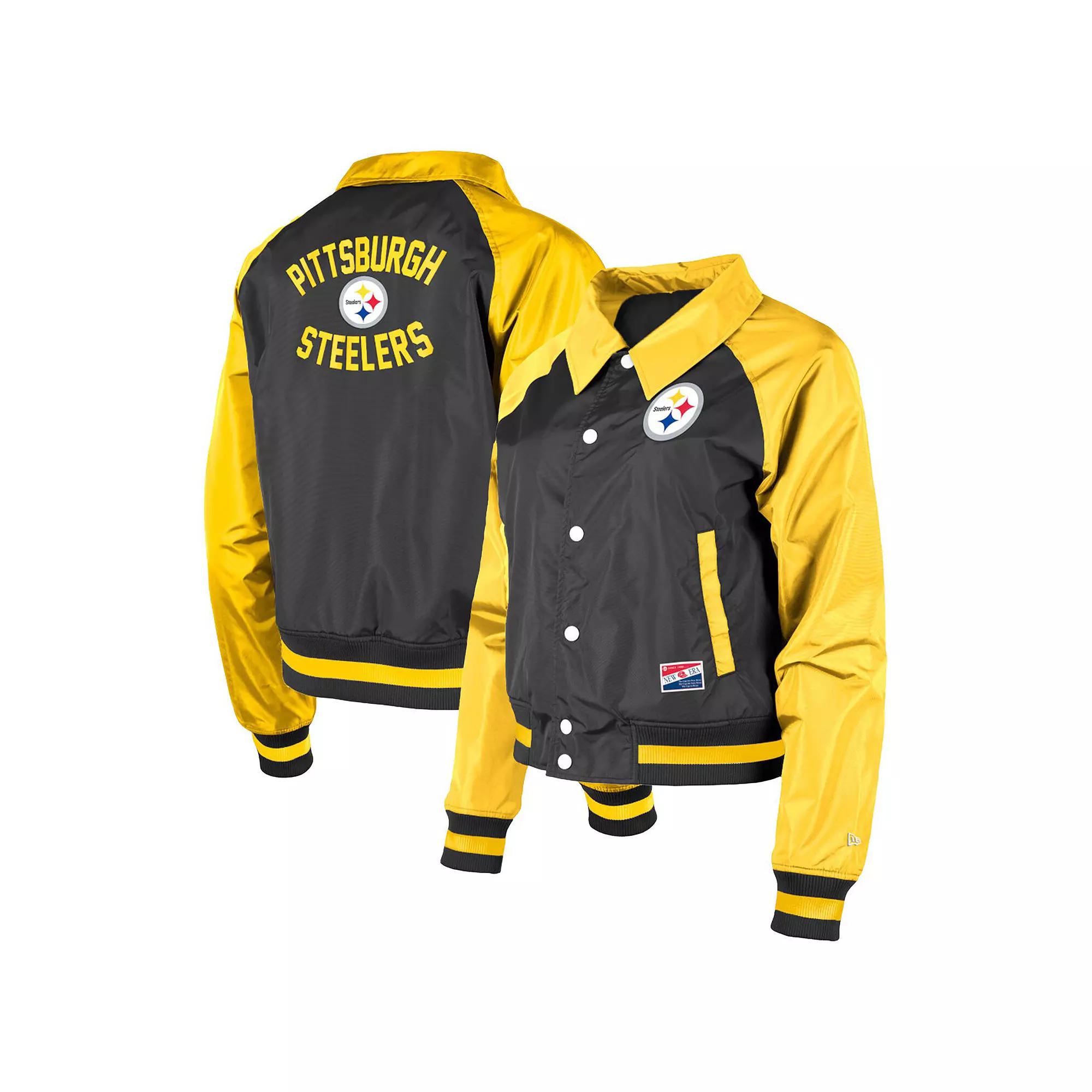 Women's New Era Black Pittsburgh Steelers Coaches Raglan Full-Snap Jacket, Size: Medium Product Image