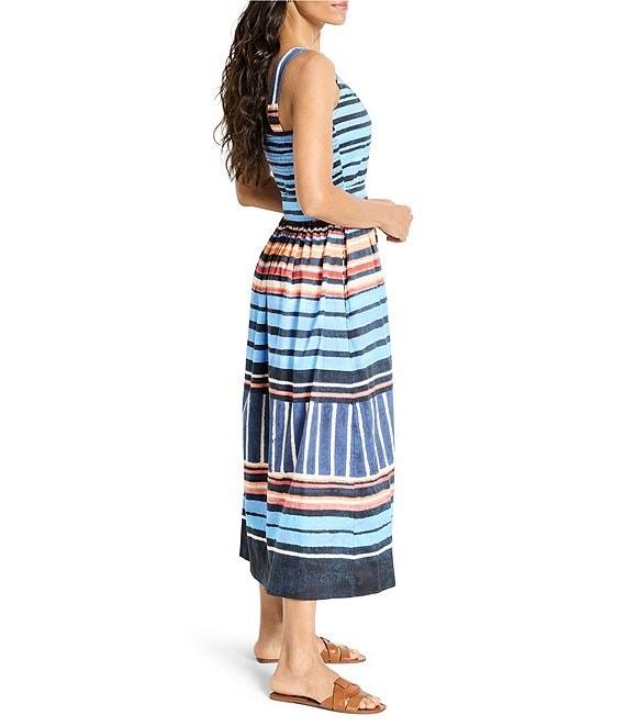 NIC + ZOE Sophie Painted Peninsula Scoop Neck Sleeveless Tie Waist Midi Dress Product Image