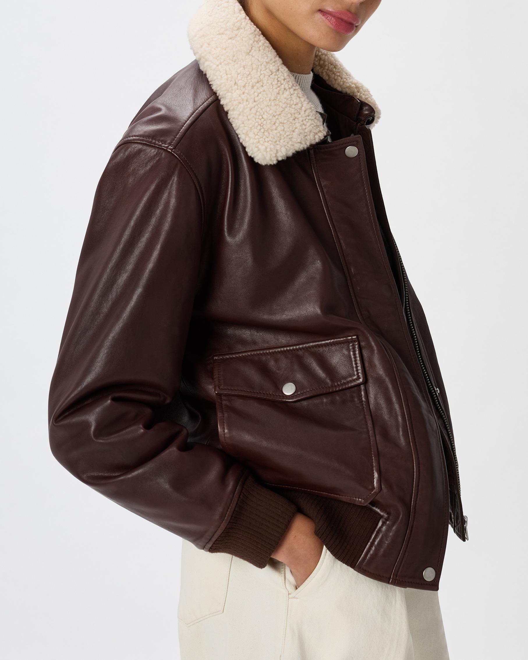 Quince | Women's Shearling Trim Aviator Jacket Leather Product Image