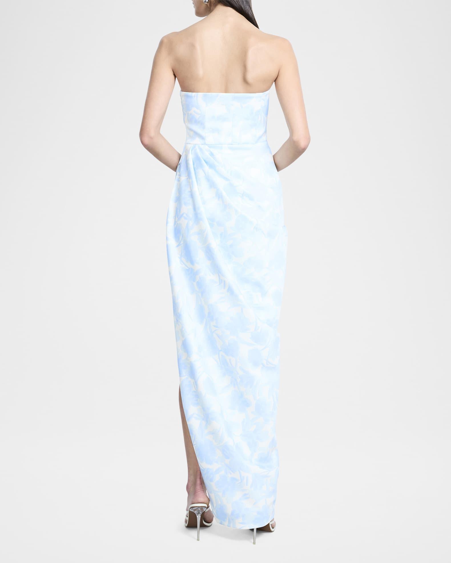 Strapless Pleated Floral-Print Gown Product Image
