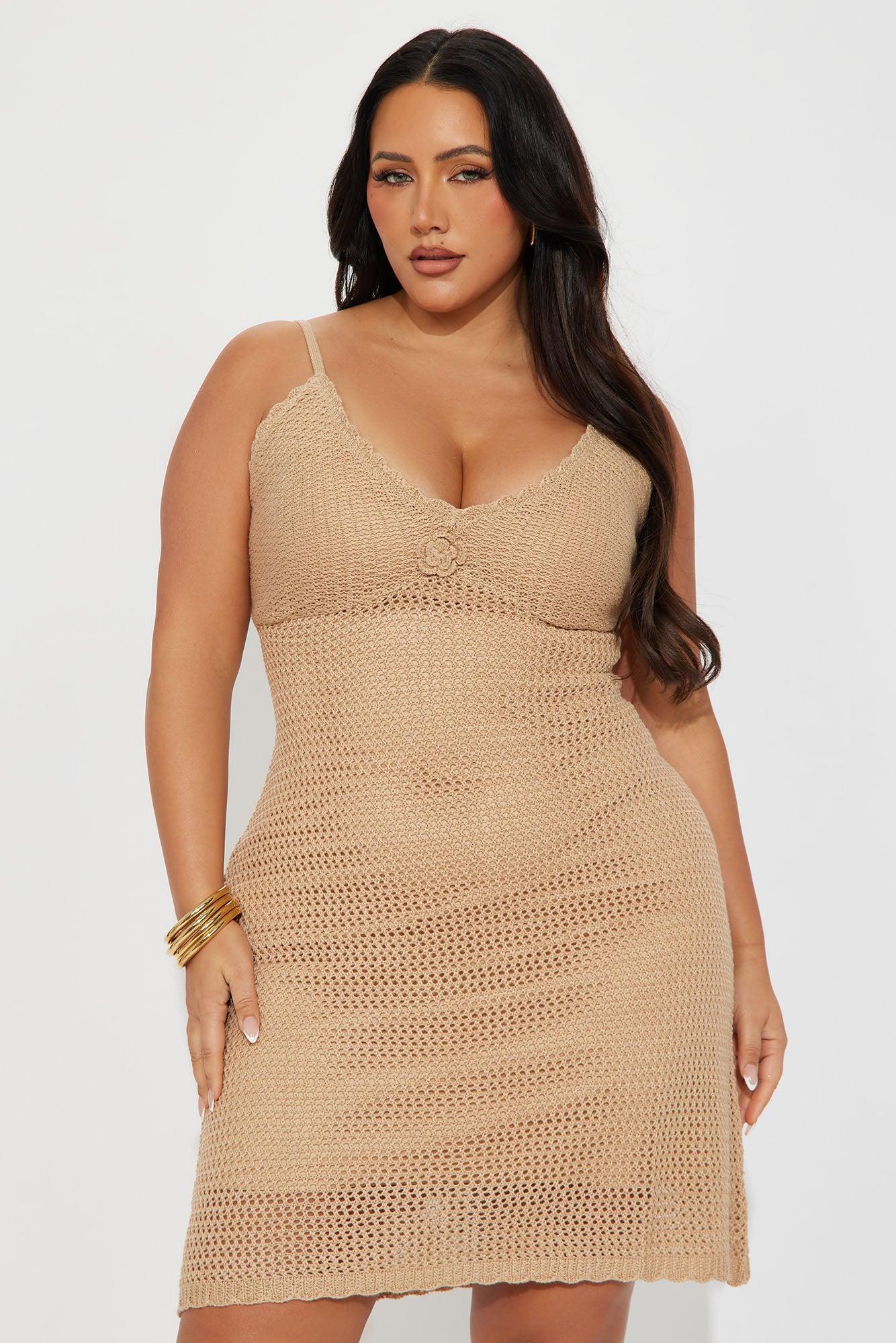 Serena Crochet Mini Dress - Taupe Product Image