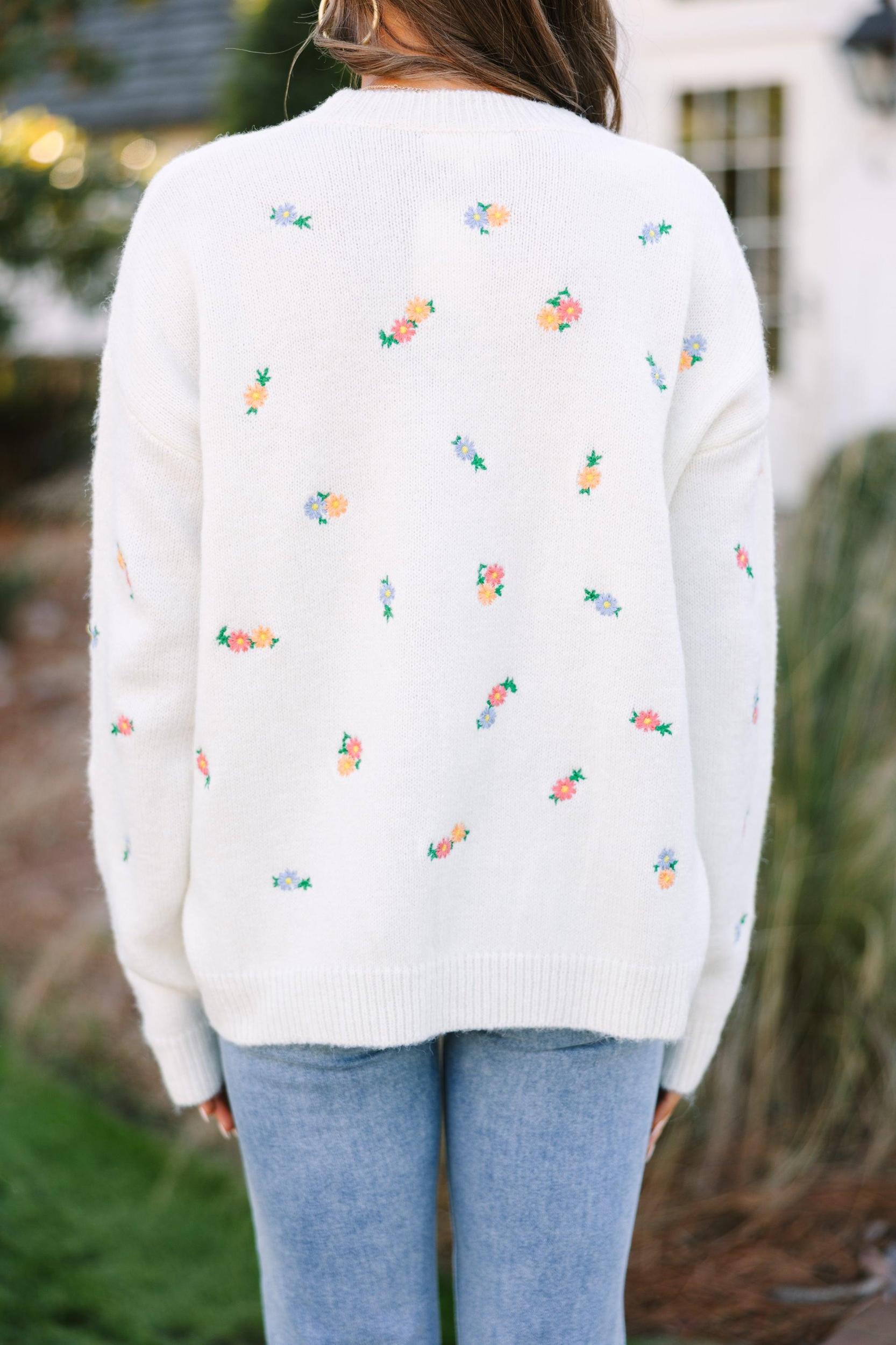 Pretty Little Thing Ivory White Floral Sweater Female Product Image