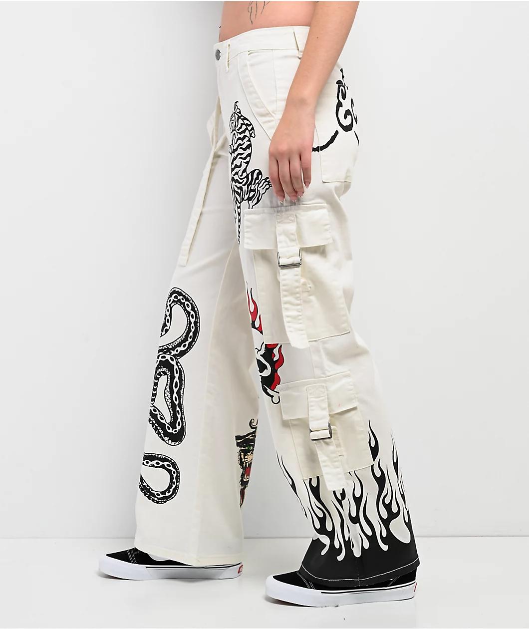 Ed Hardy Fire Skull White Cargo Pants Product Image