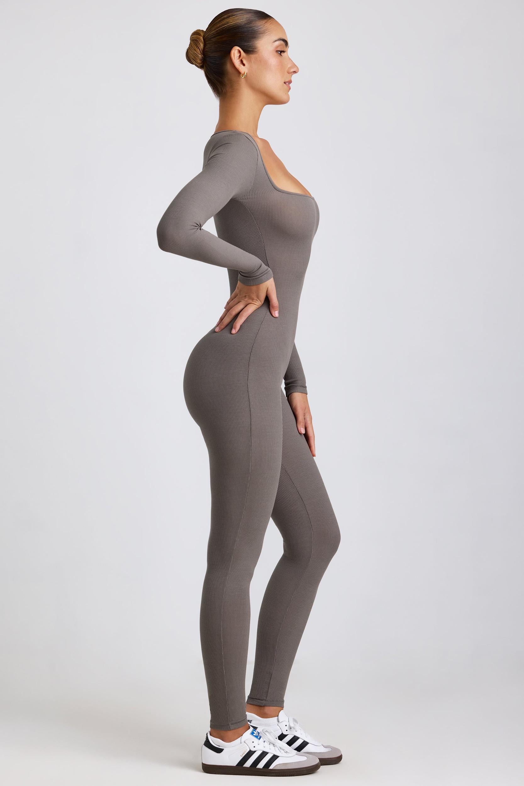 Ribbed Modal Long Sleeve Jumpsuit in Grey Product Image