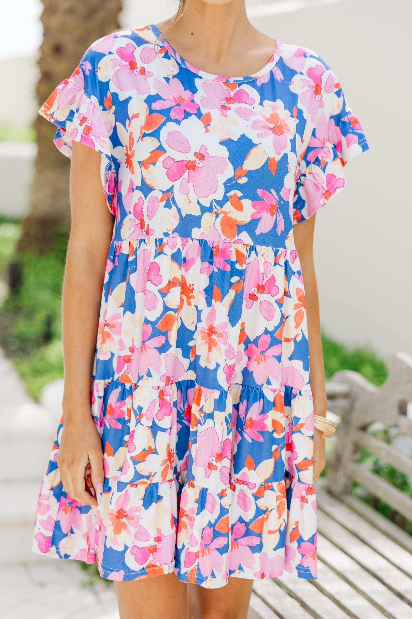 Fun And Games Blue Floral Babydoll Dress Female Product Image