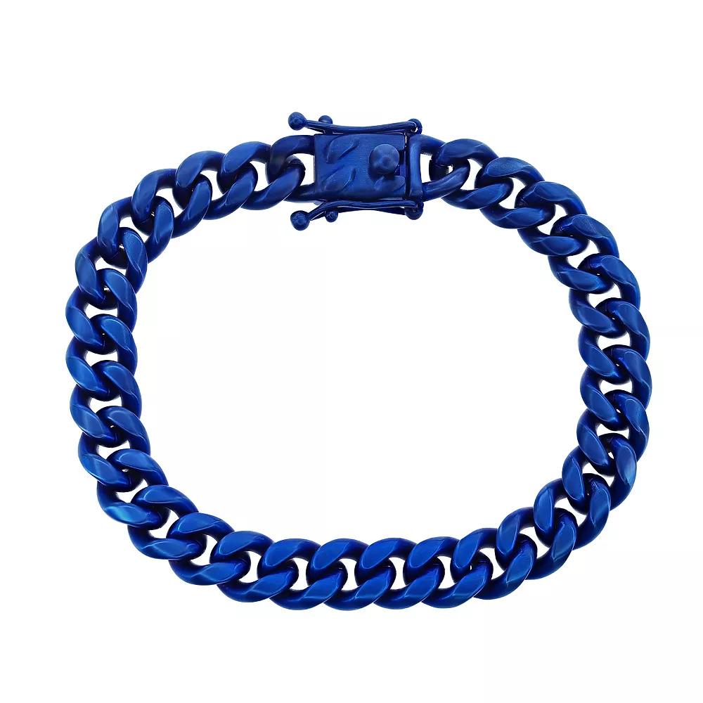 Metallo Stainless Steel Matte 10mm Miami Cuban Link Bracelet, Men's, Size: 8.5", Blue Product Image