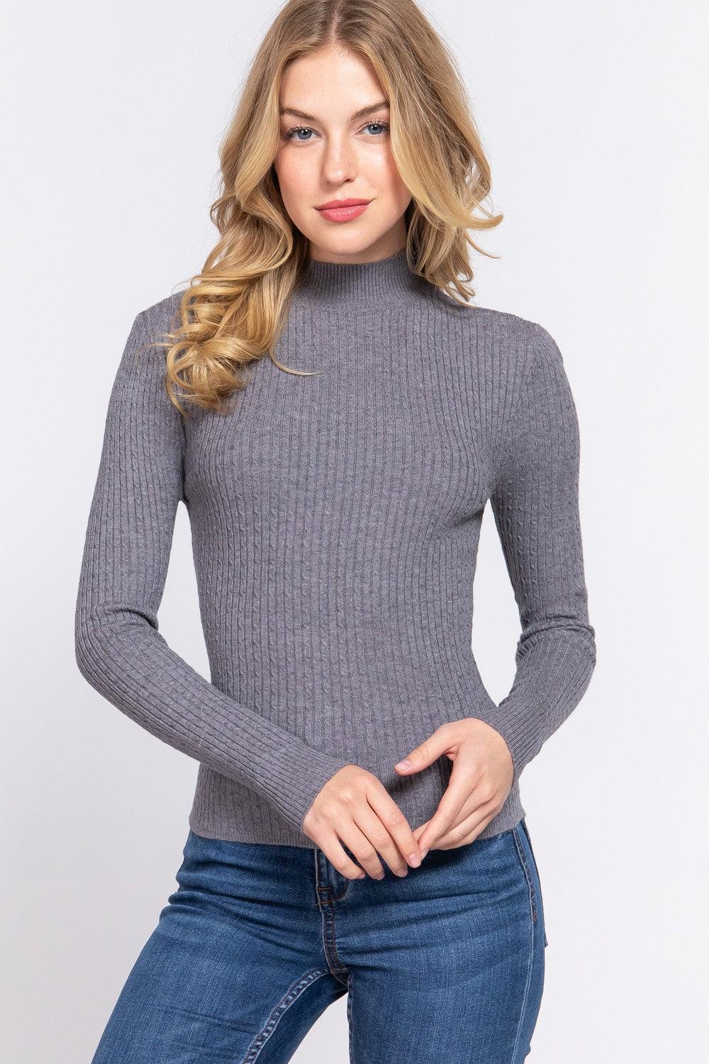 Long Sleeve Mock Neck Rib Sweater Product Image