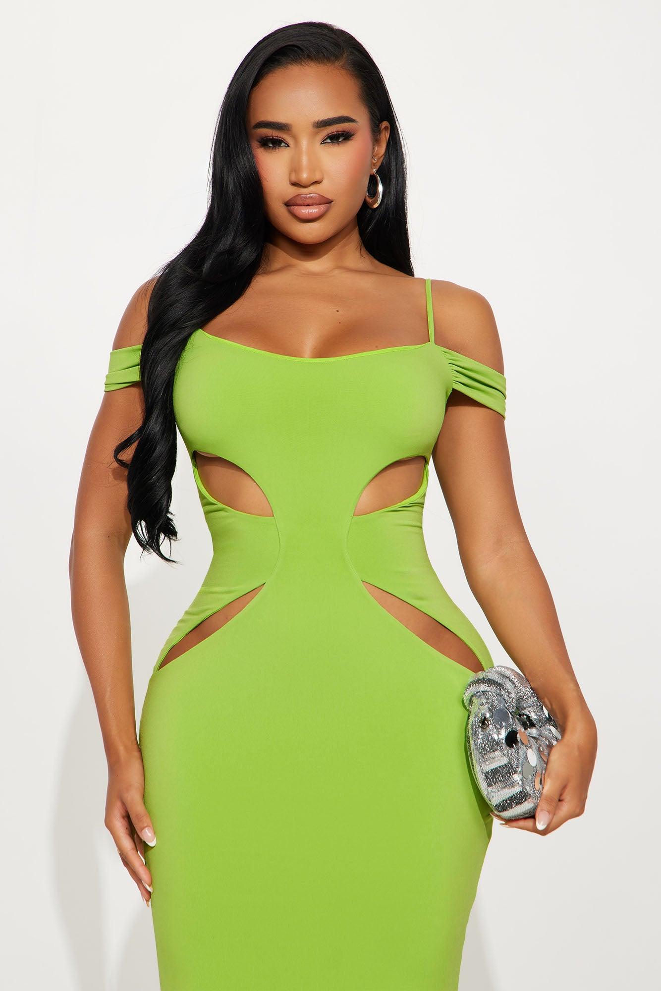 Real Attitude Cut Out Maxi Dress - Chartreuse Female Product Image